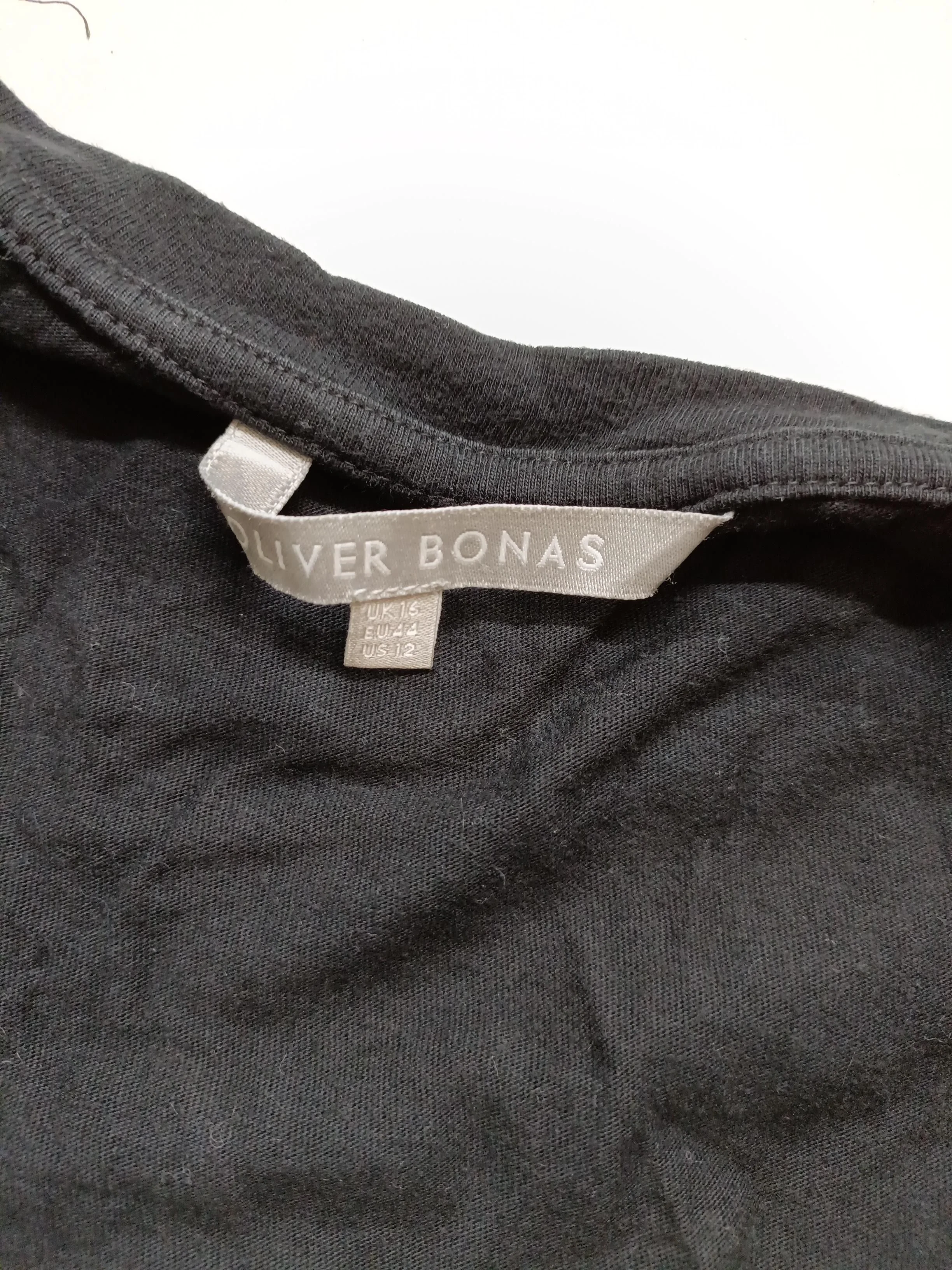 Oliver Bonas Women's Top UK 16 Black 100% Cotton 3/4 Sleeve Round Neck Basic - Image 5