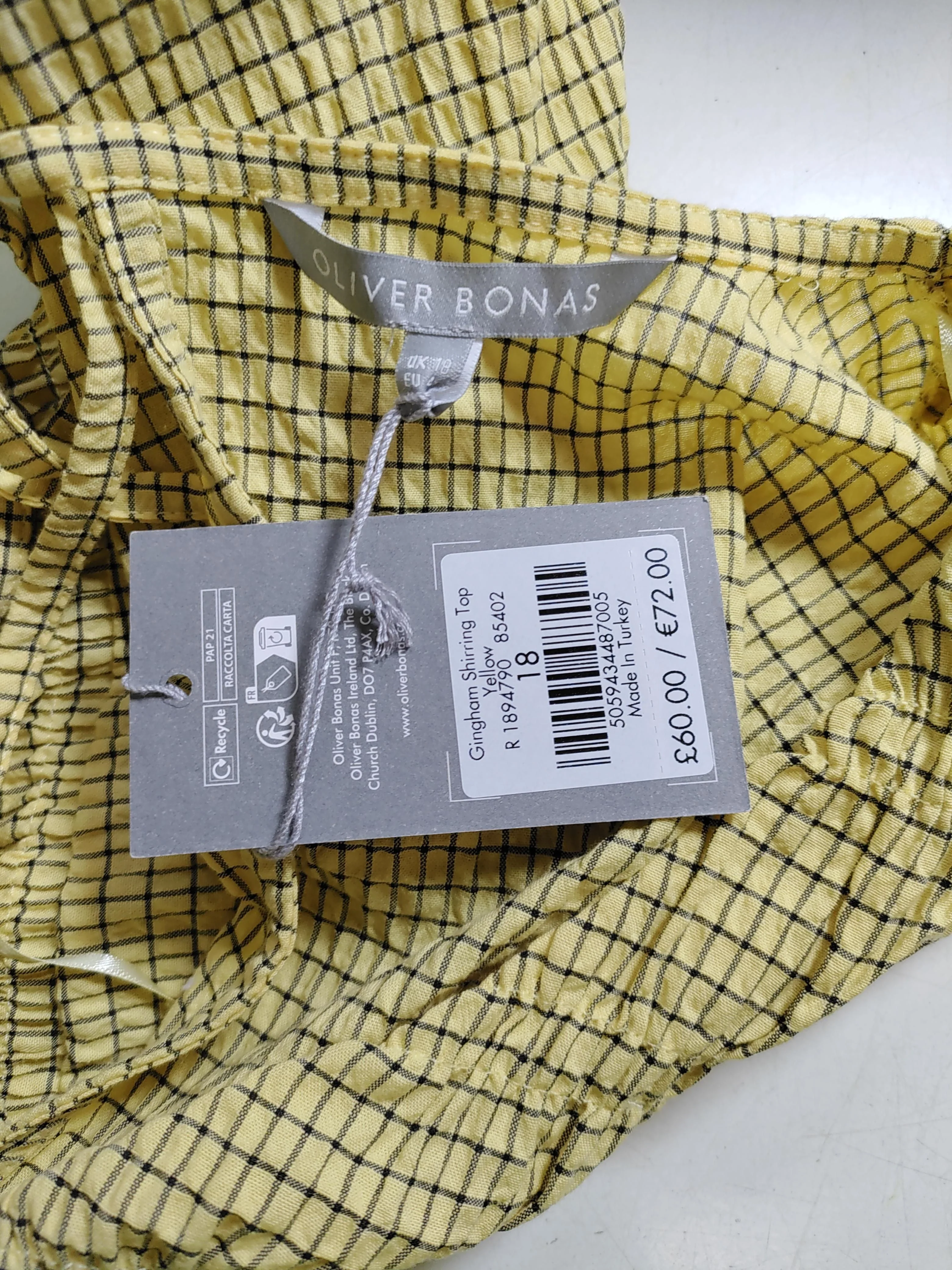 Oliver Bonas Women's Top UK 18 Yellow Cotton New with tags - Image 5