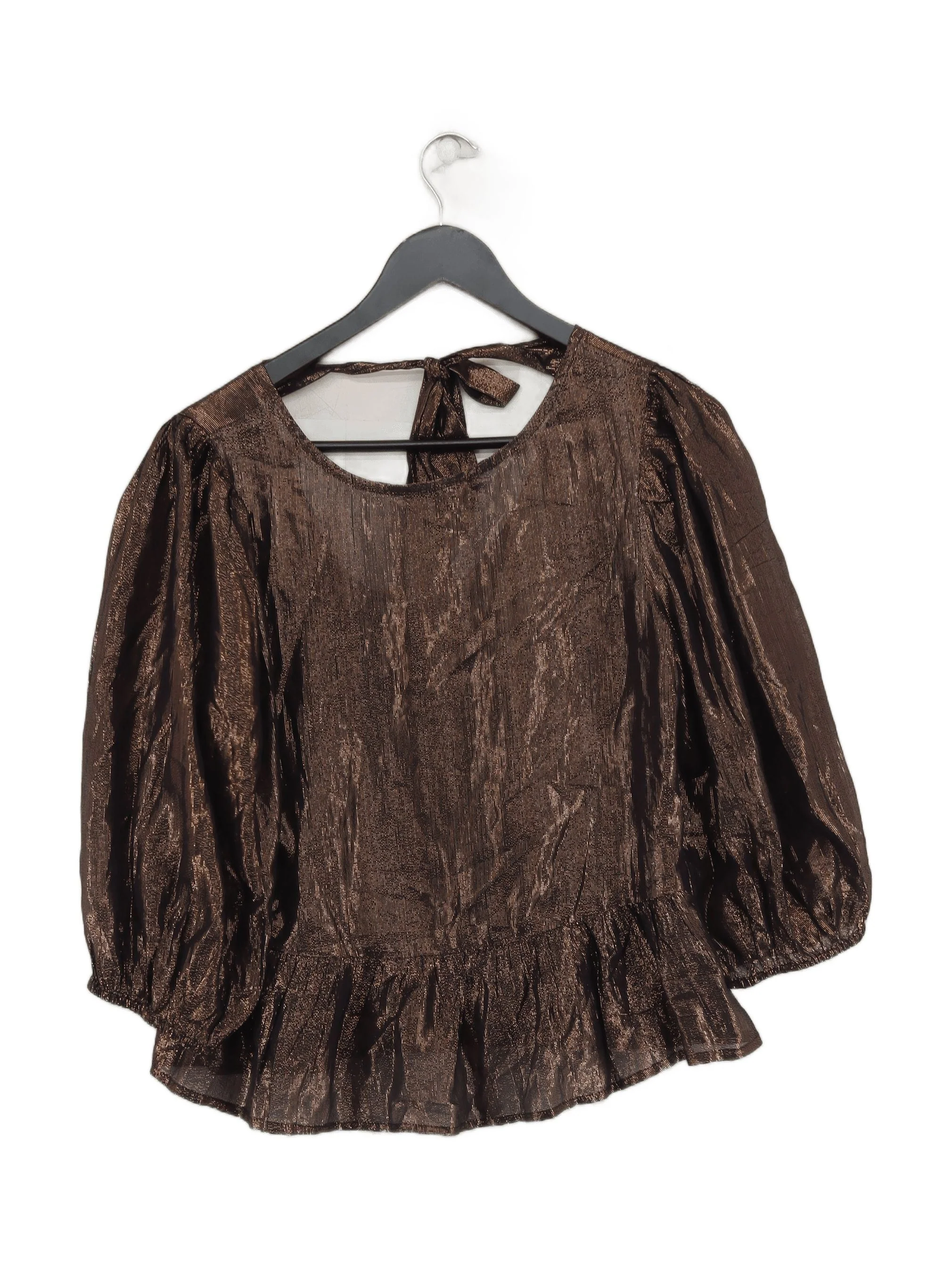 Oliver Bonas Women's Top UK 6 Brown 100% Other 3/4 Sleeve Round Neck Basic