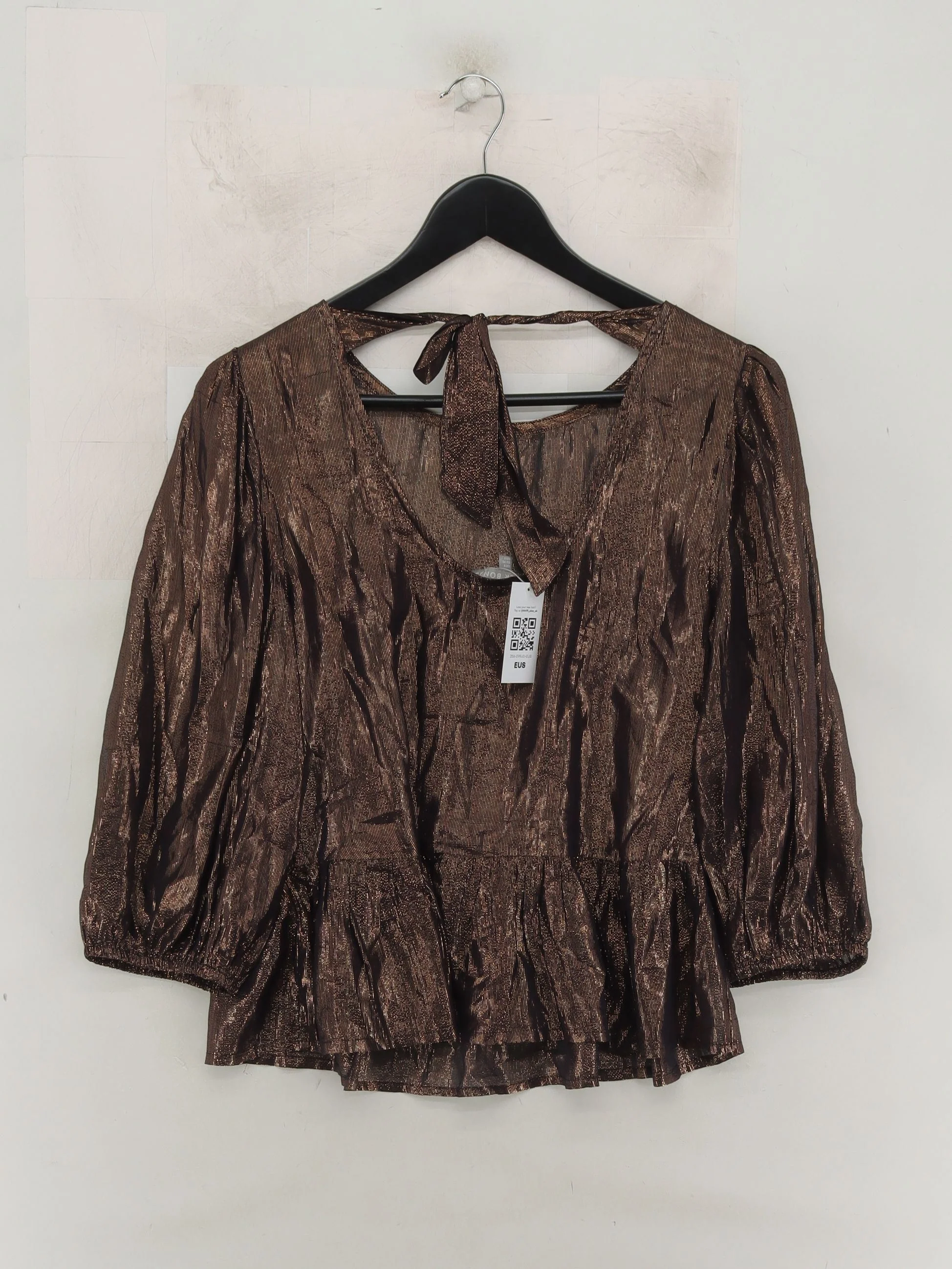 Oliver Bonas Women's Top UK 6 Brown 100% Other 3/4 Sleeve Round Neck Basic - Image 2