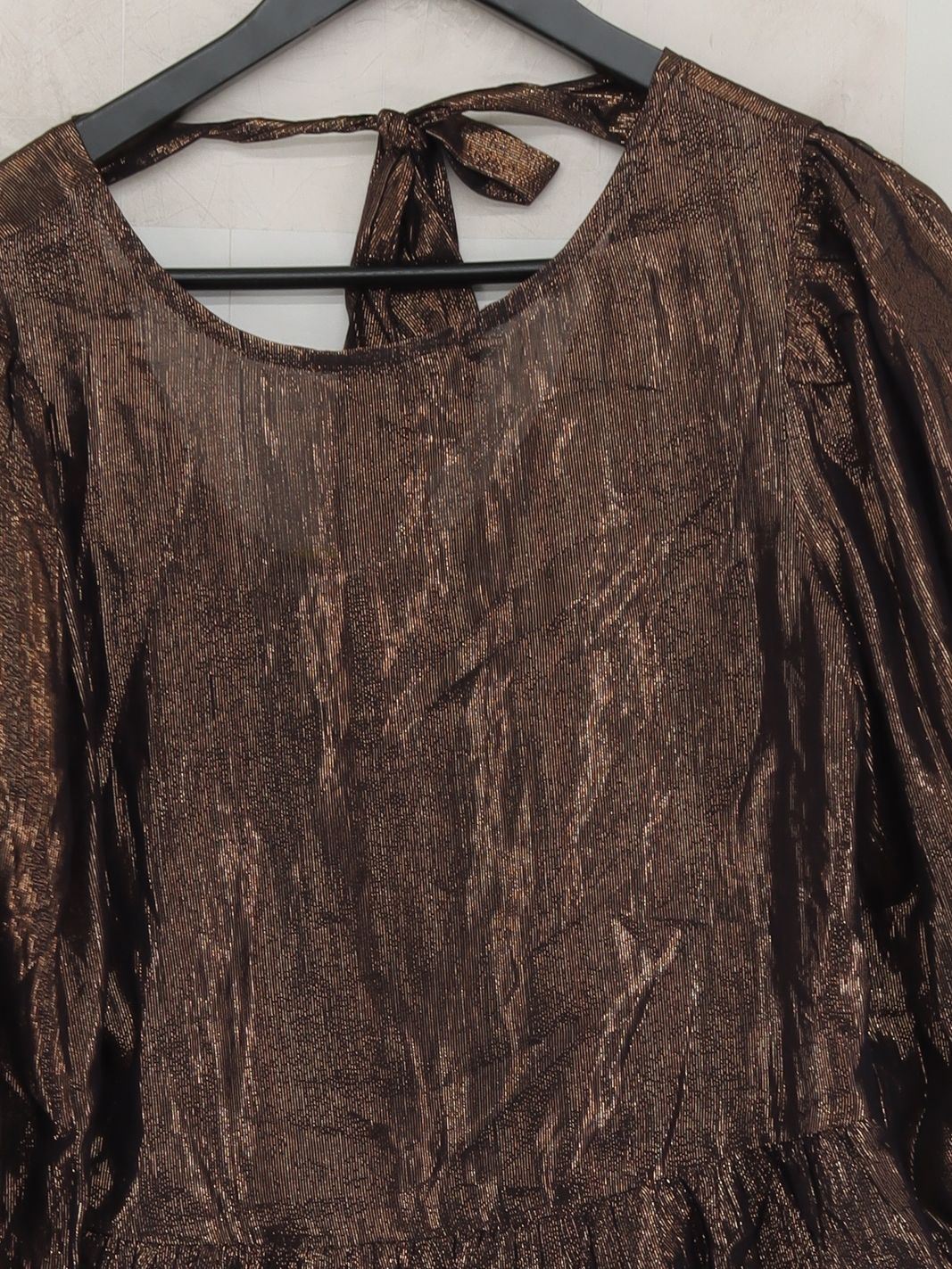 Oliver Bonas Women's Top UK 6 Brown 100% Other 3/4 Sleeve Round Neck Basic - Image 3