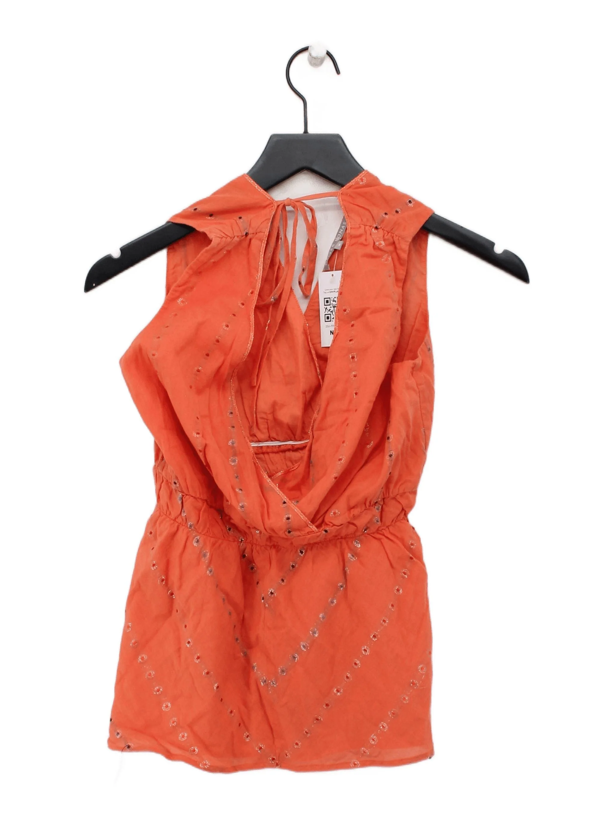 Oliver Bonas Women's Top UK 8 Orange Cotton with Polyester Basic