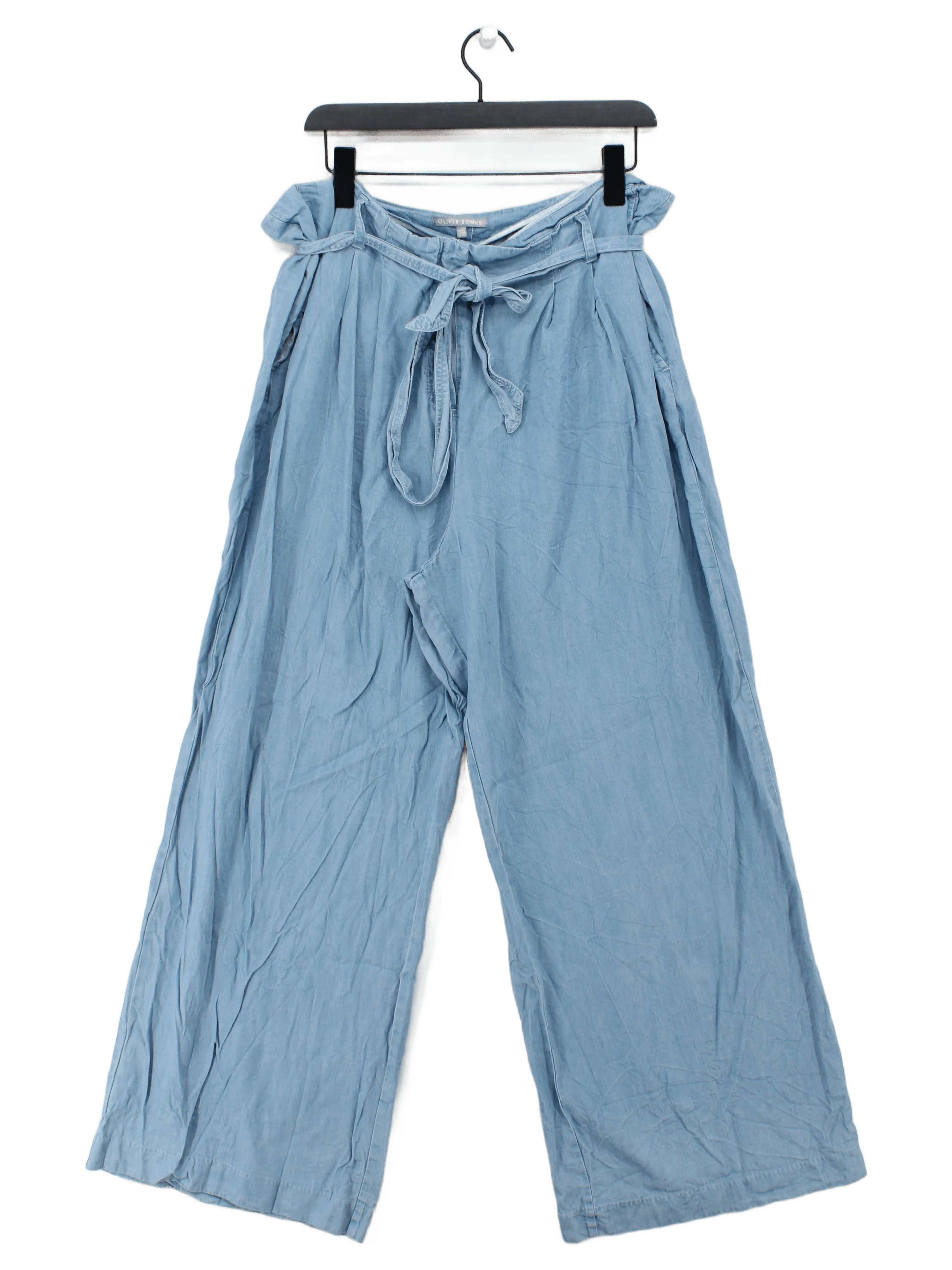 Oliver Bonas Women's Trousers UK 14 Blue 100% Lyocell Modal Wide-Leg Chino