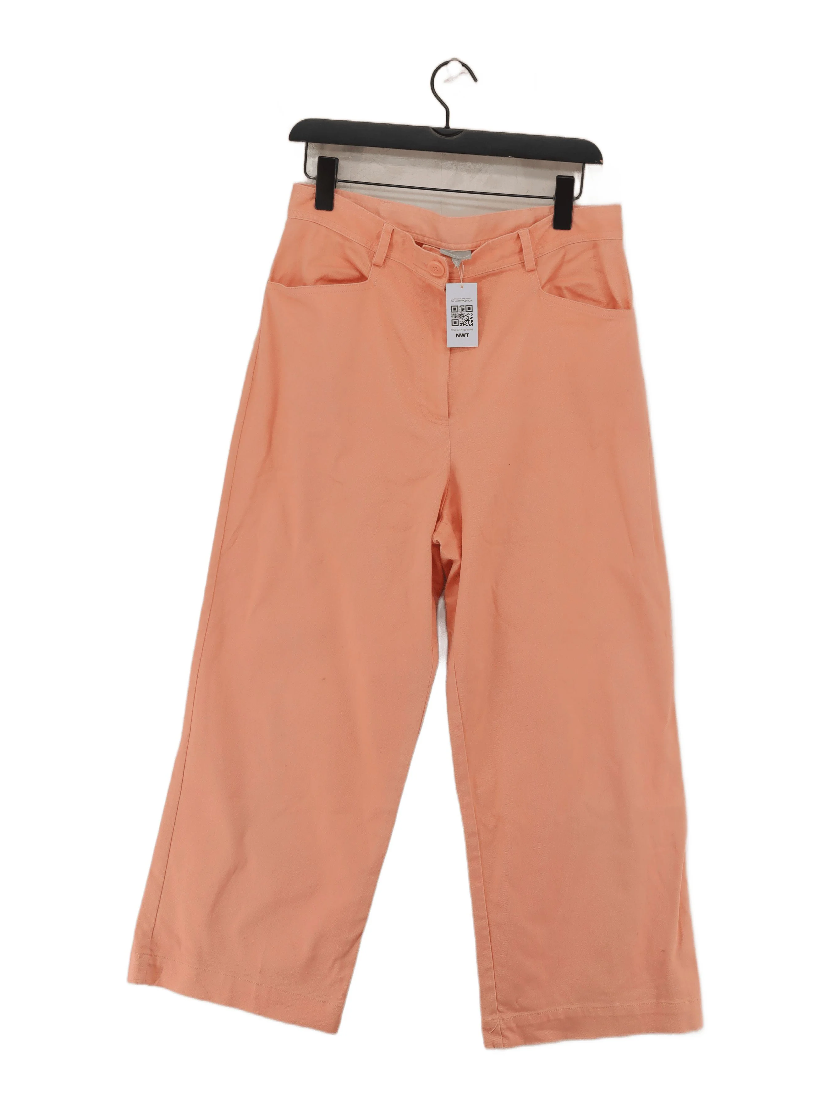Oliver Bonas Women's Trousers UK 14 Pink Cotton with Elastane Wide-Leg Cropped