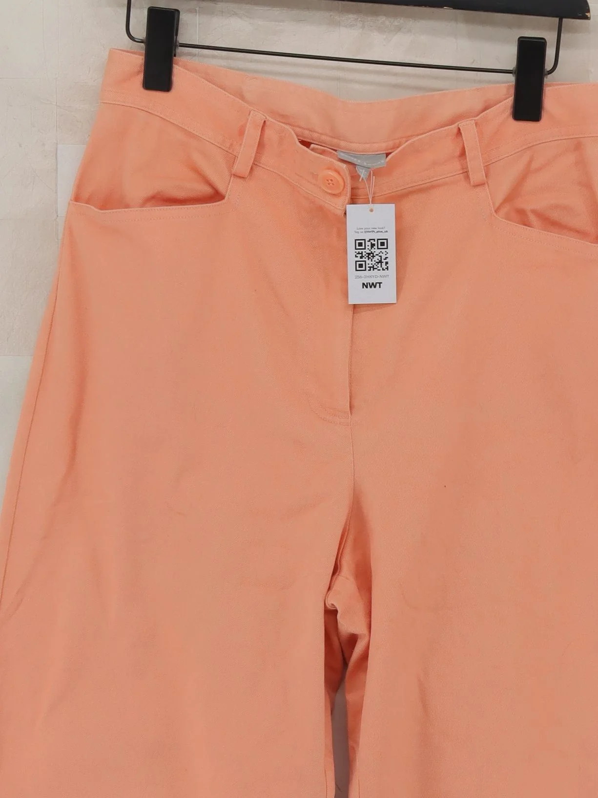 Oliver Bonas Women's Trousers UK 14 Pink Cotton with Elastane Wide-Leg Cropped - Image 3