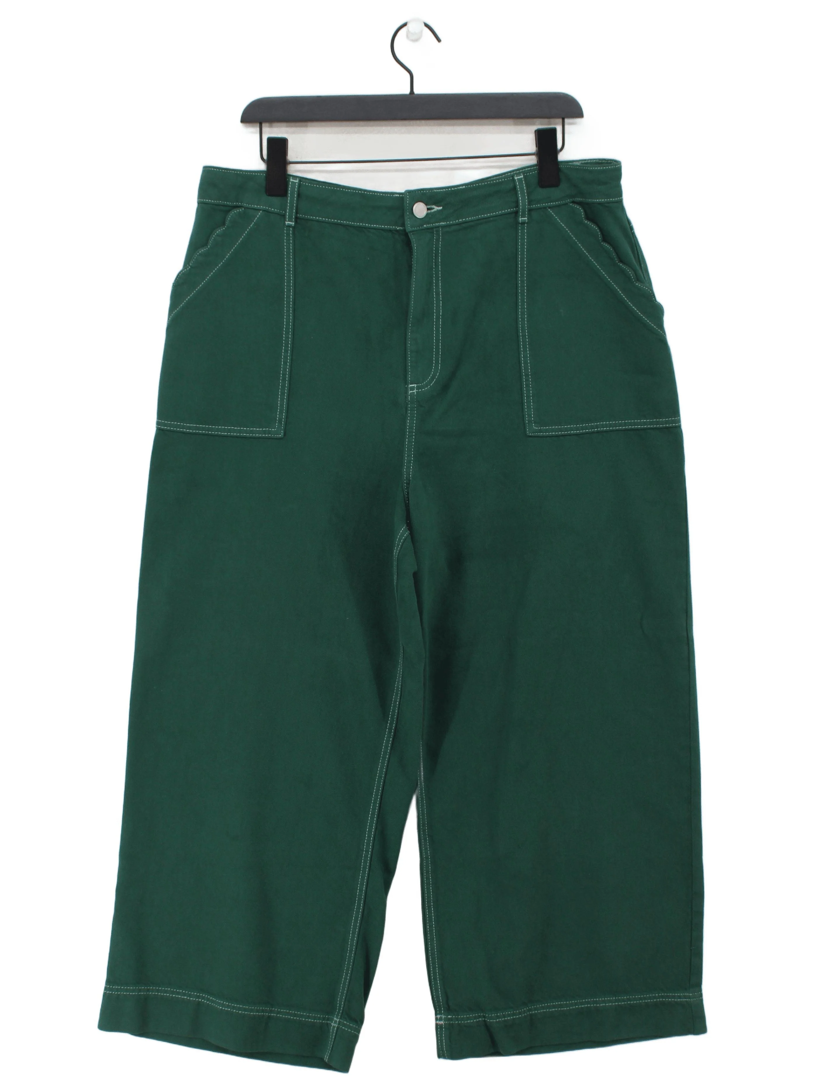 Oliver Bonas Women's Trousers UK 16 Green Cotton with Lyocell Modal Capri