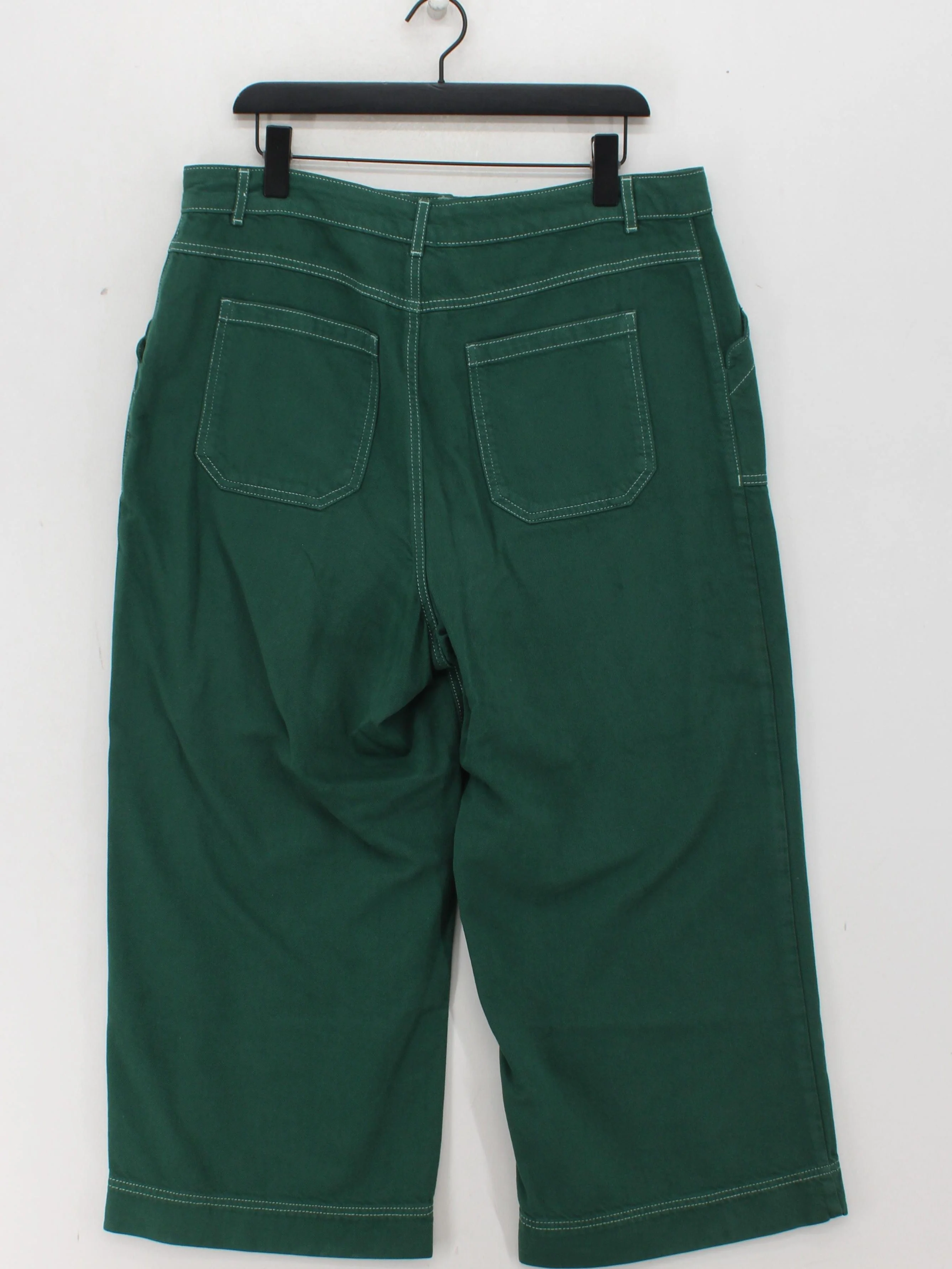 Oliver Bonas Women's Trousers UK 16 Green Cotton with Lyocell Modal Capri - Image 2