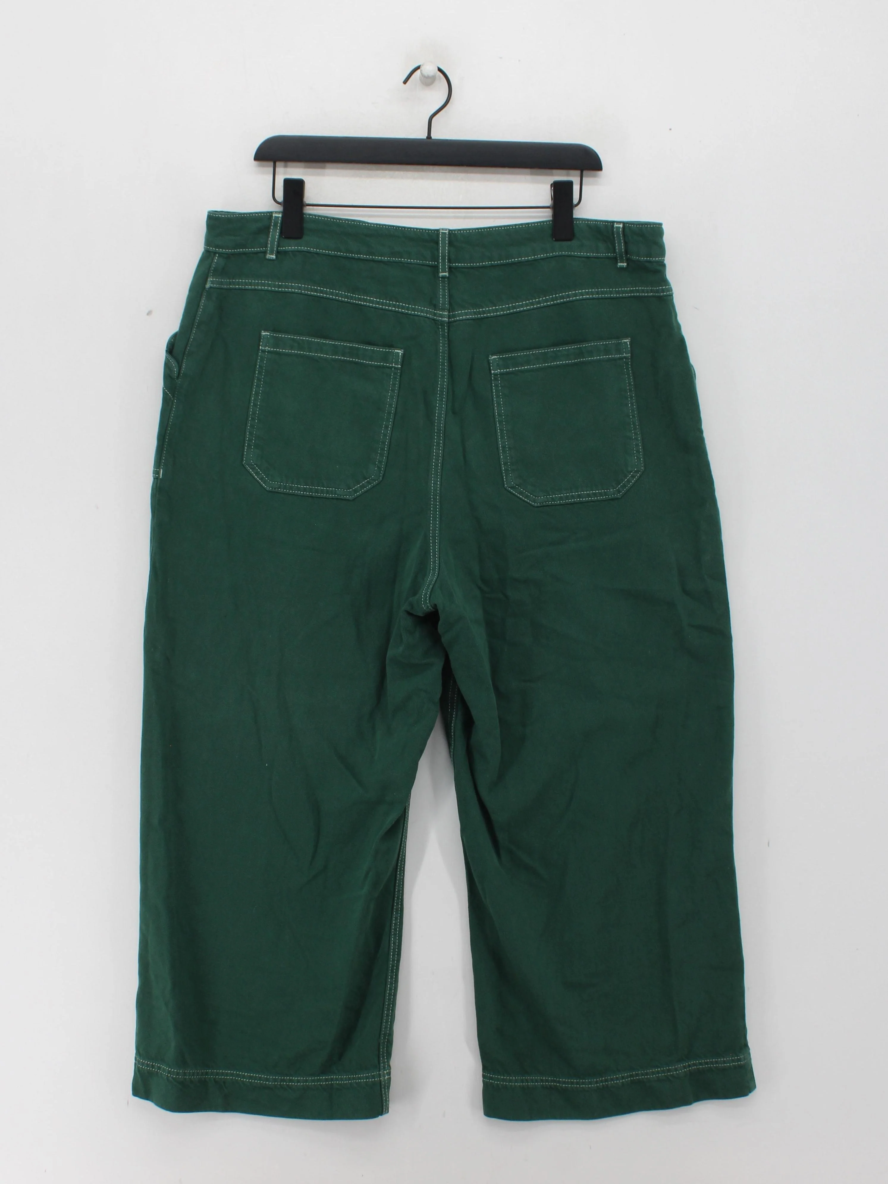 Oliver Bonas Women's Trousers UK 18 Green Cotton with Lyocell Modal Cropped - Image 2