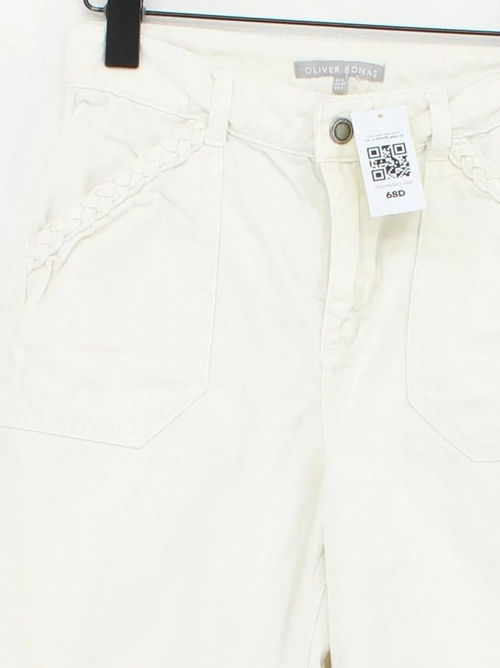 Oliver Bonas Women's Trousers UK 6 Cream 100% Cotton Wide-Leg Cropped - Image 3