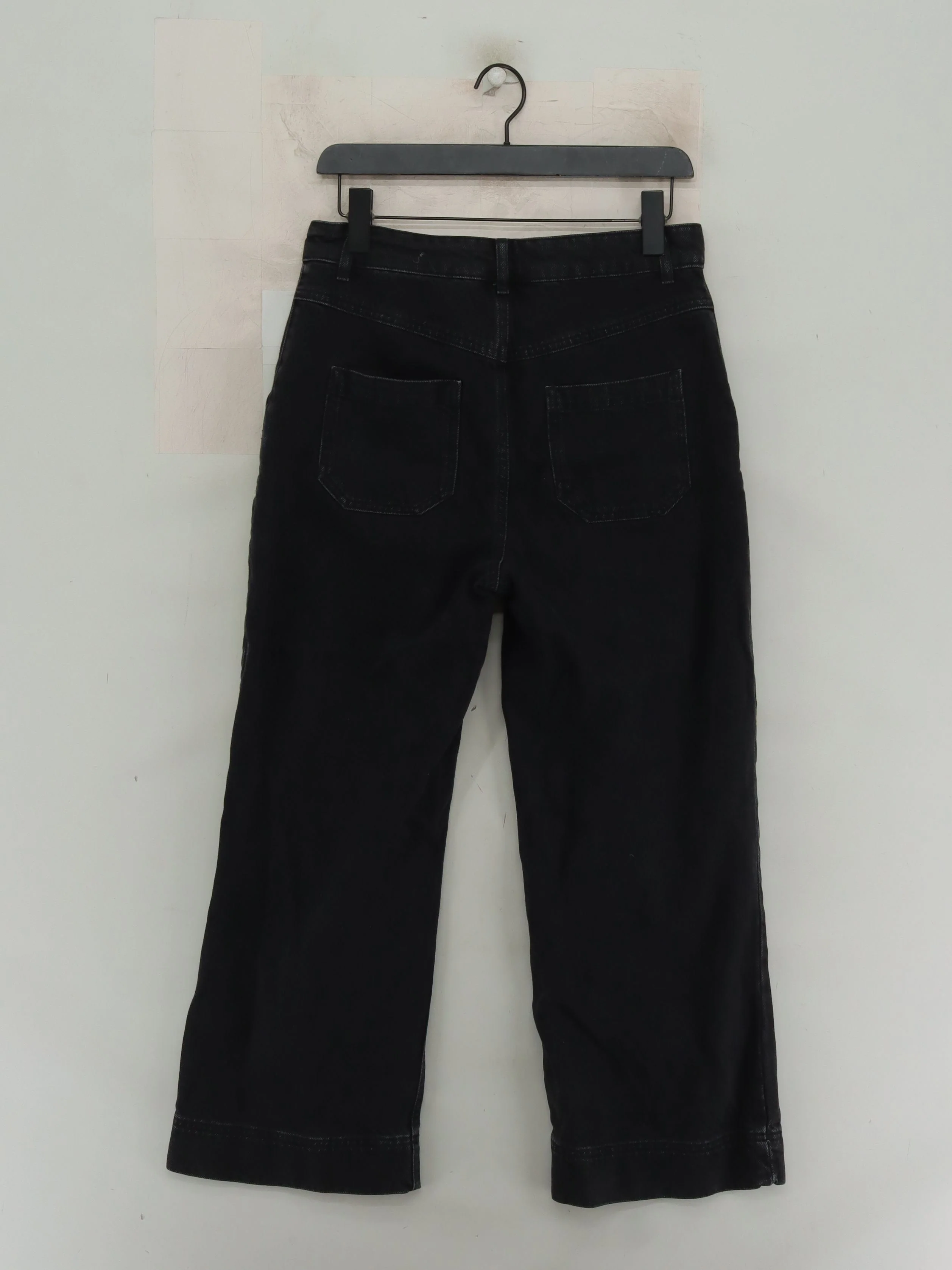 Oliver Bonas Women's Trousers UK 8 Black 100% Cotton Wide-Leg Cropped - Image 2