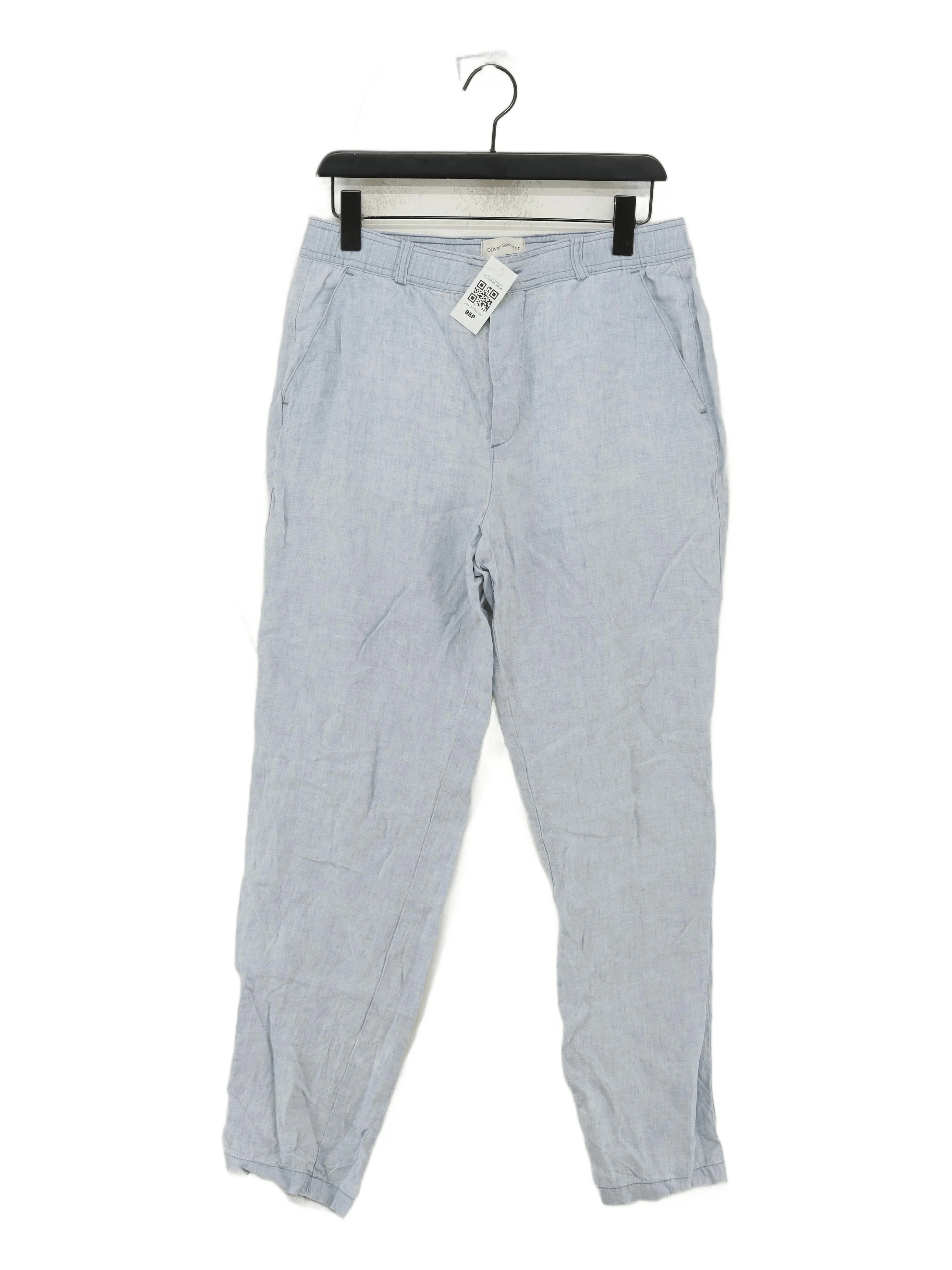 Oliver Spencer Men's Trousers M Blue Linen with Polyester, Cotton Tapered Chino