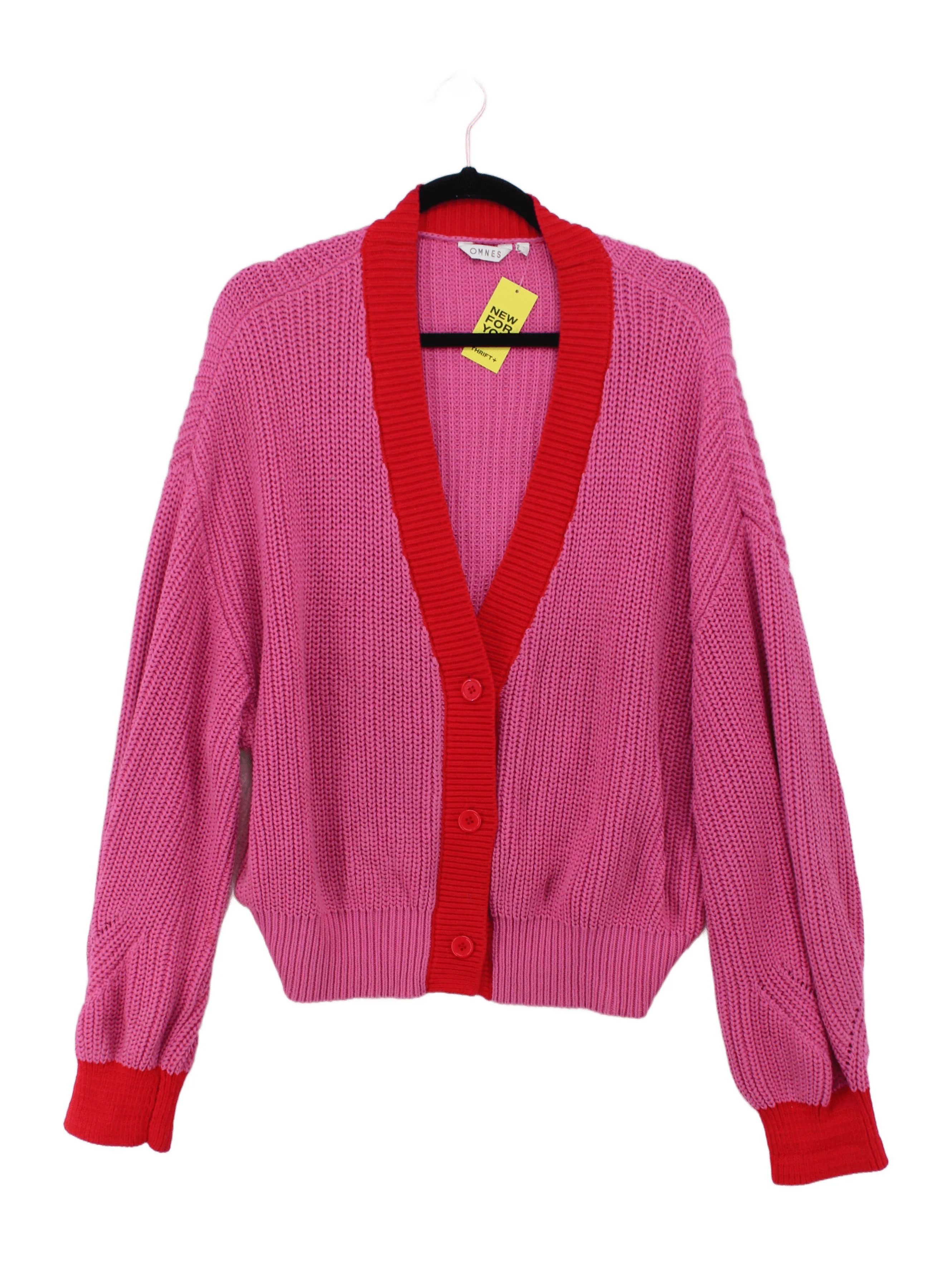 OMNES Women's Cardigan L Pink 100% Cotton V-Neck Cardigan