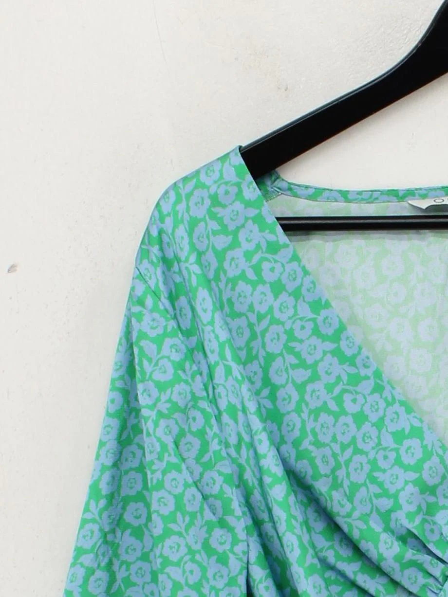 OMNES Women's Top L Green Floral 100% Polyester Long Sleeve V-Neck Cropped - Image 4