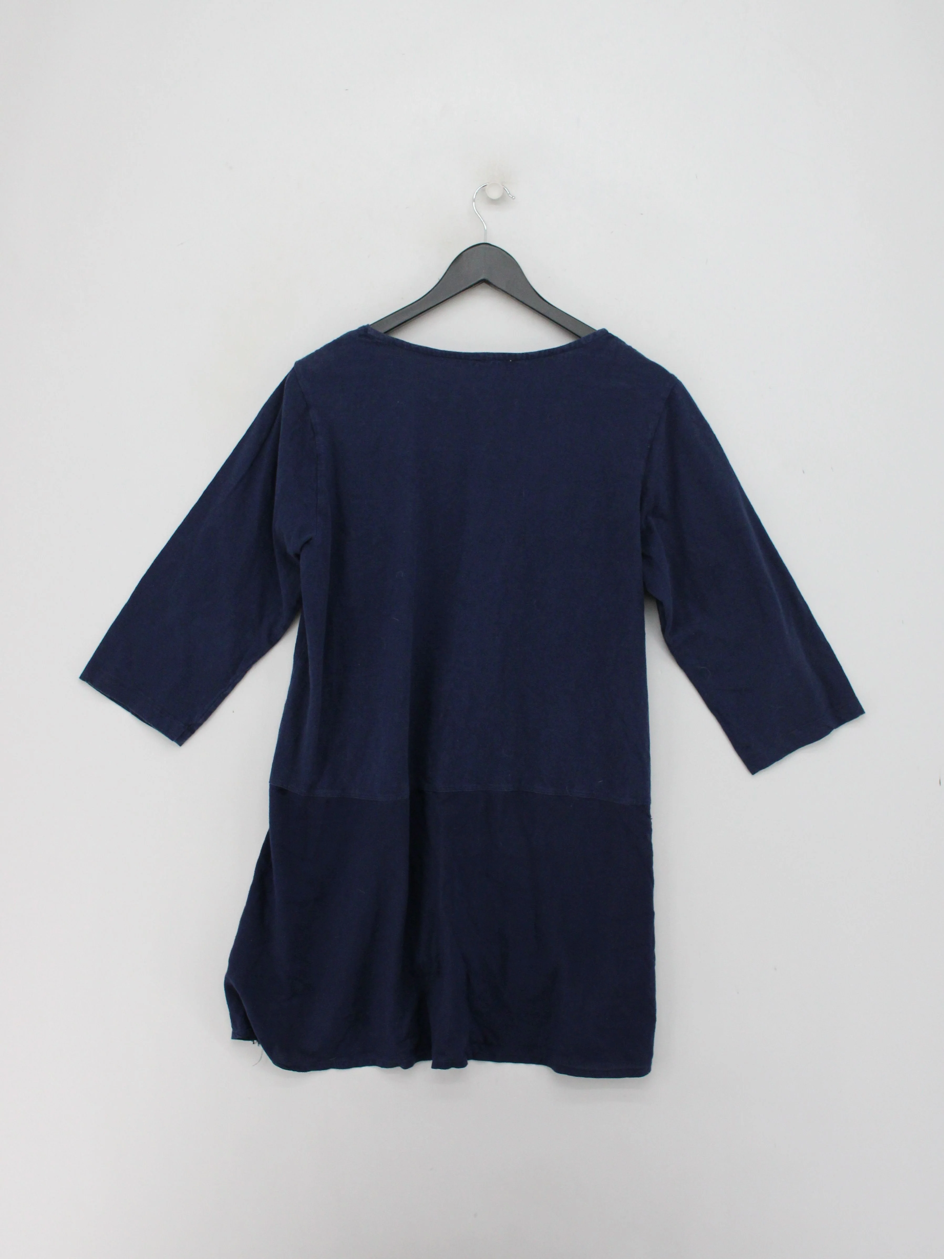 Orientique Women's Top L Blue Rayon with Cotton 3/4 Sleeve Round Neck Tunic - Image 2