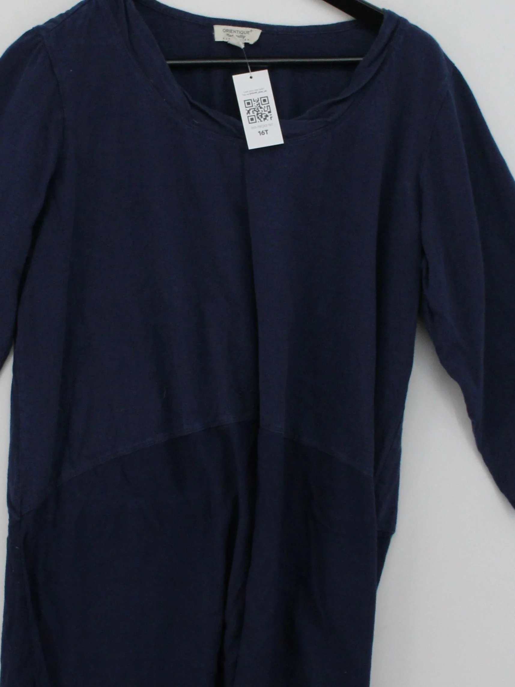 Orientique Women's Top L Blue Rayon with Cotton 3/4 Sleeve Round Neck Tunic - Image 3