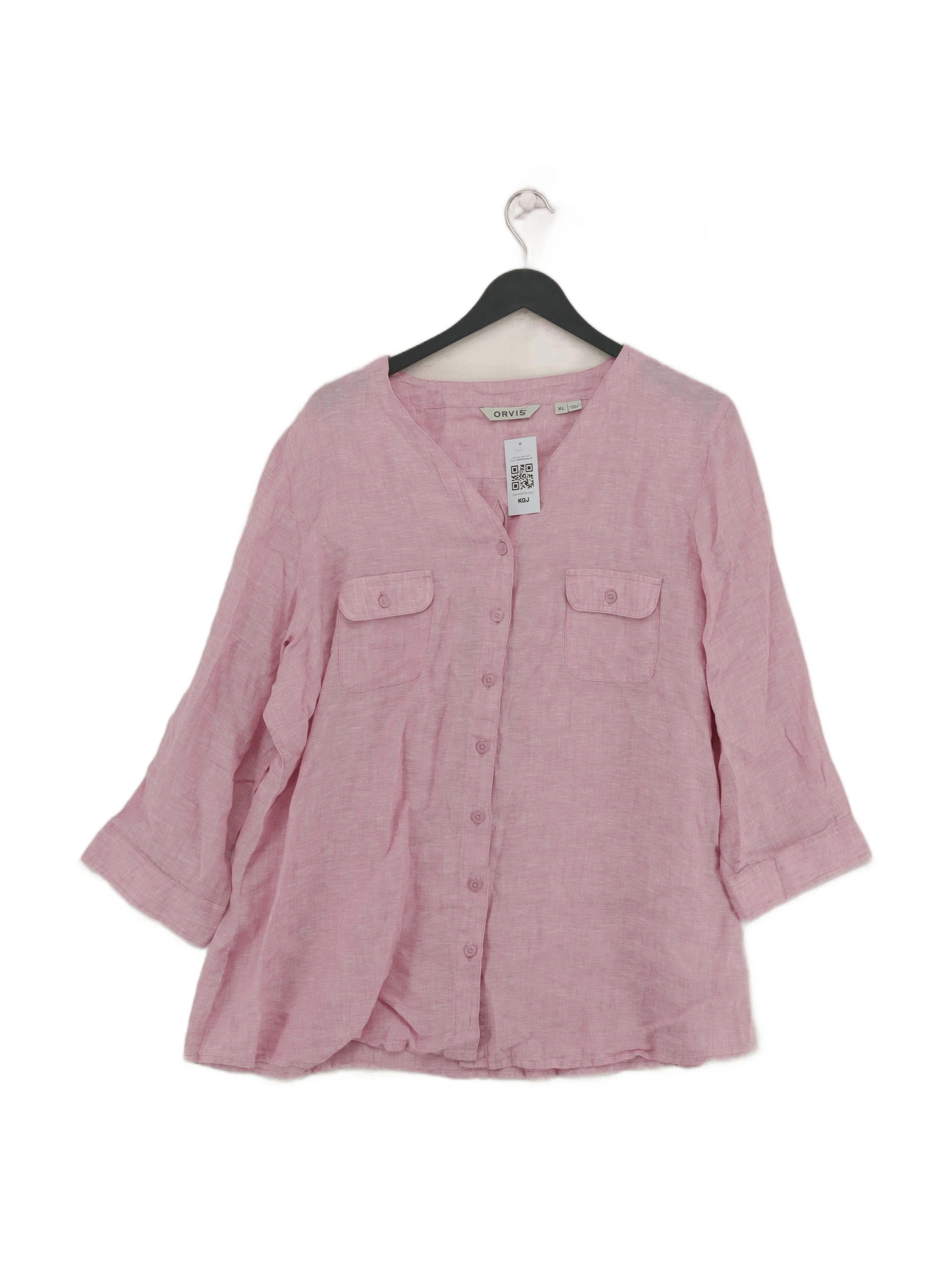 Orvis Women's Shirt XL Pink 100% Linen 3/4 Sleeve V-Neck Basic