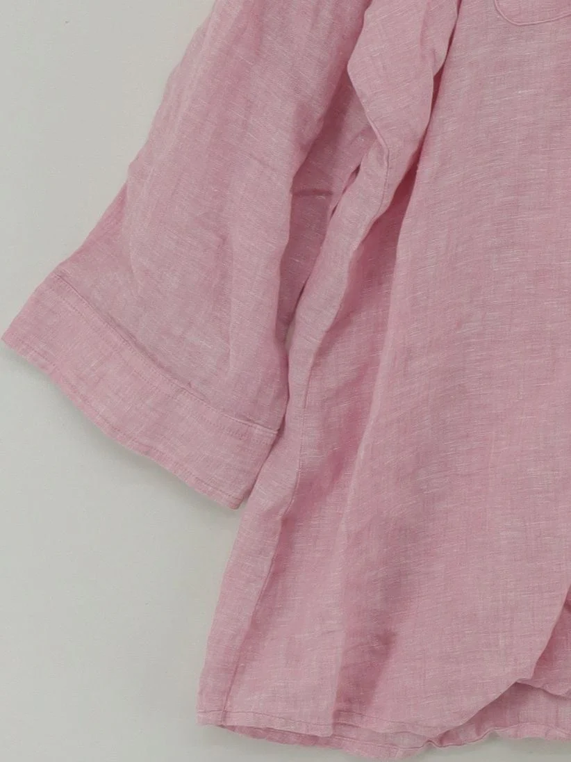 Orvis Women's Shirt XL Pink 100% Linen 3/4 Sleeve V-Neck Basic - Image 4