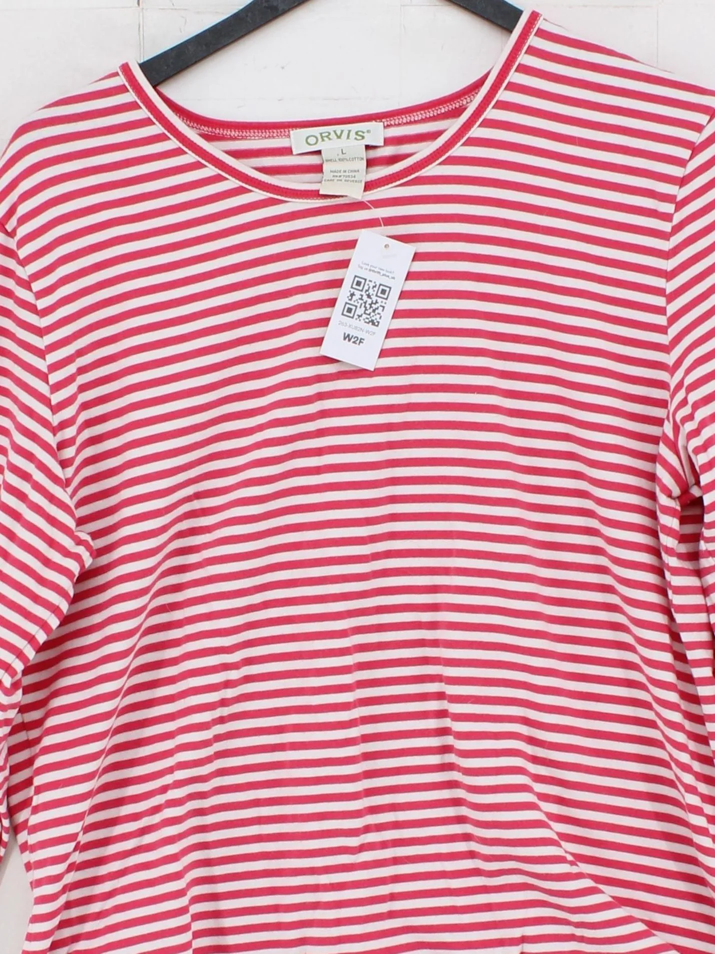 Orvis Women's T-Shirt L Red Striped 100% Cotton Short Sleeve Round Neck Basic - Image 3