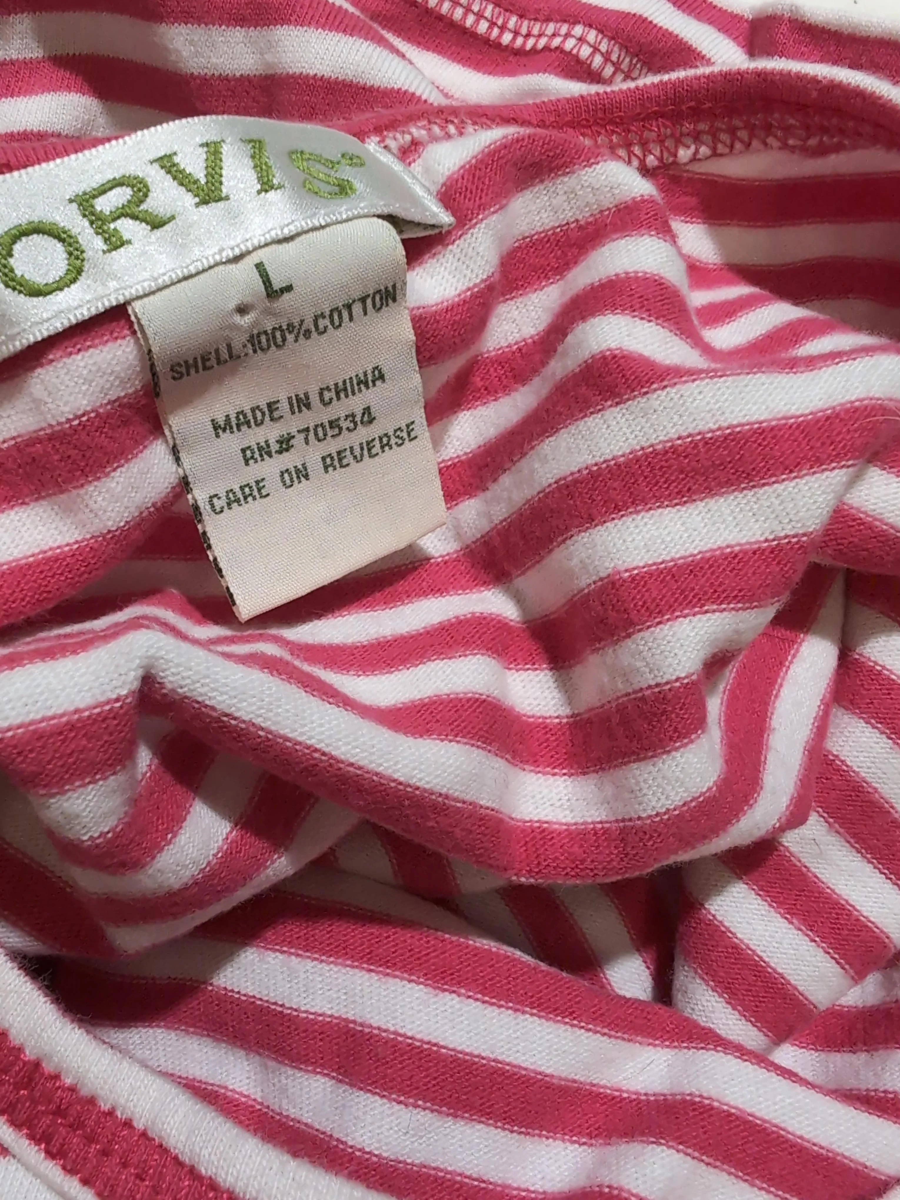 Orvis Women's T-Shirt L Red Striped 100% Cotton Short Sleeve Round Neck Basic - Image 6