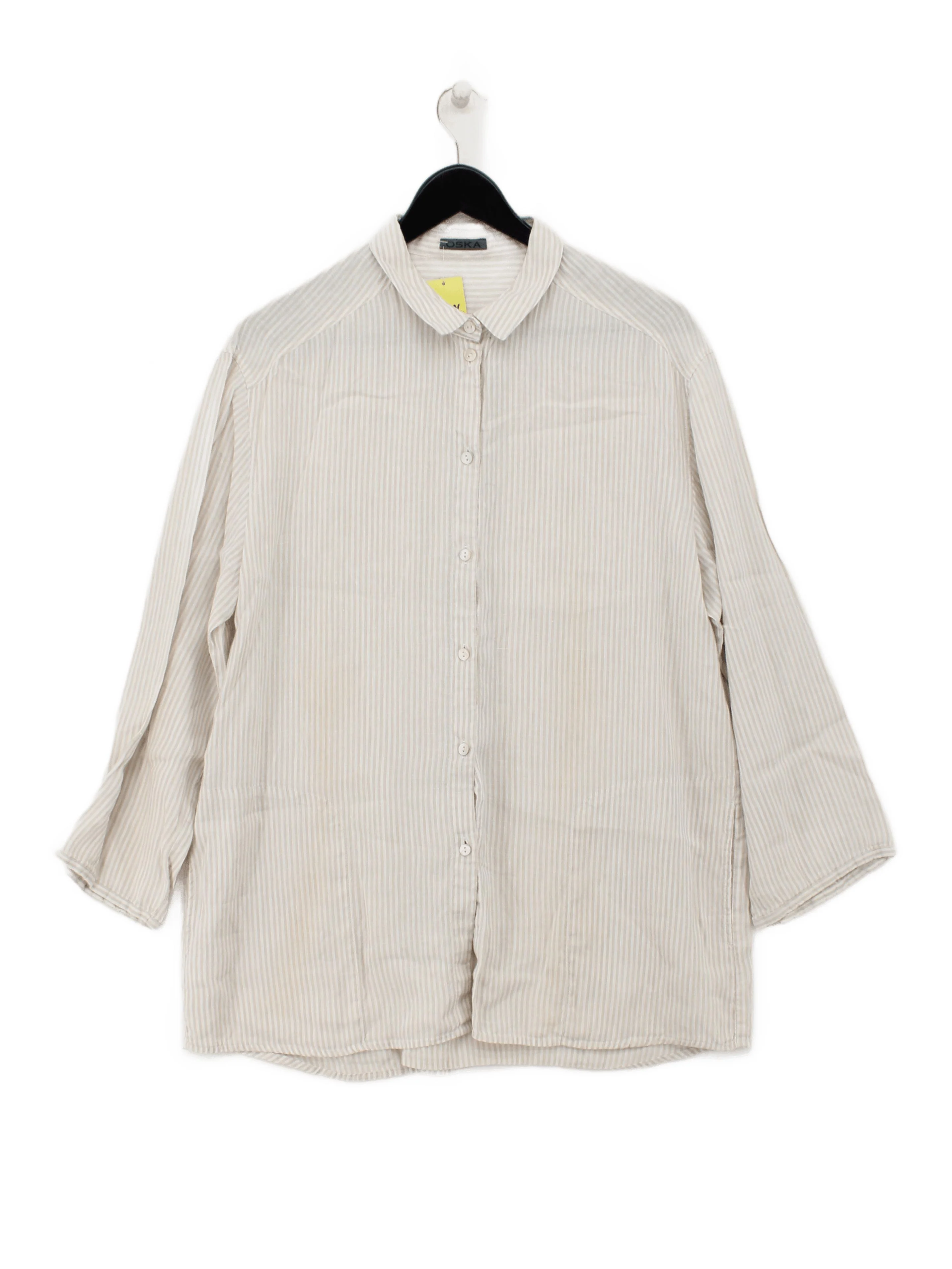 OSKA Women's Shirt UK 2 Cream Striped 100% Other 3/4 Sleeve Collared Basic