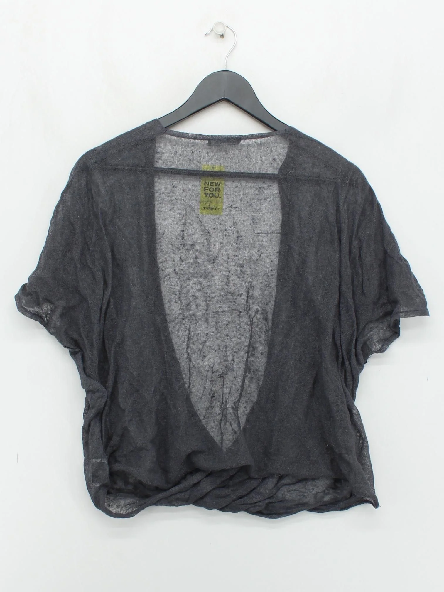 OSKA Women's Top M Grey Linen with Other Short Sleeve V-Neck Basic - Image 2