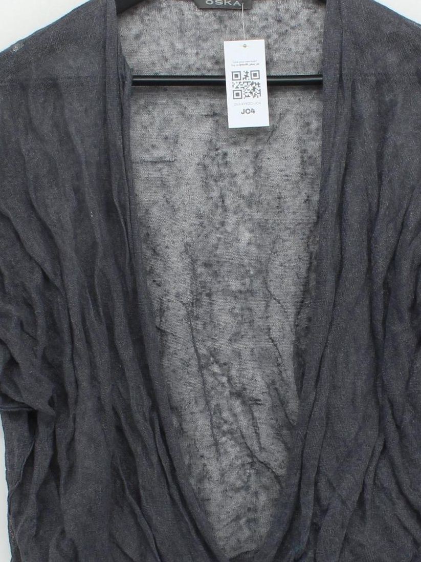 OSKA Women's Top M Grey Linen with Other Short Sleeve V-Neck Basic - Image 3