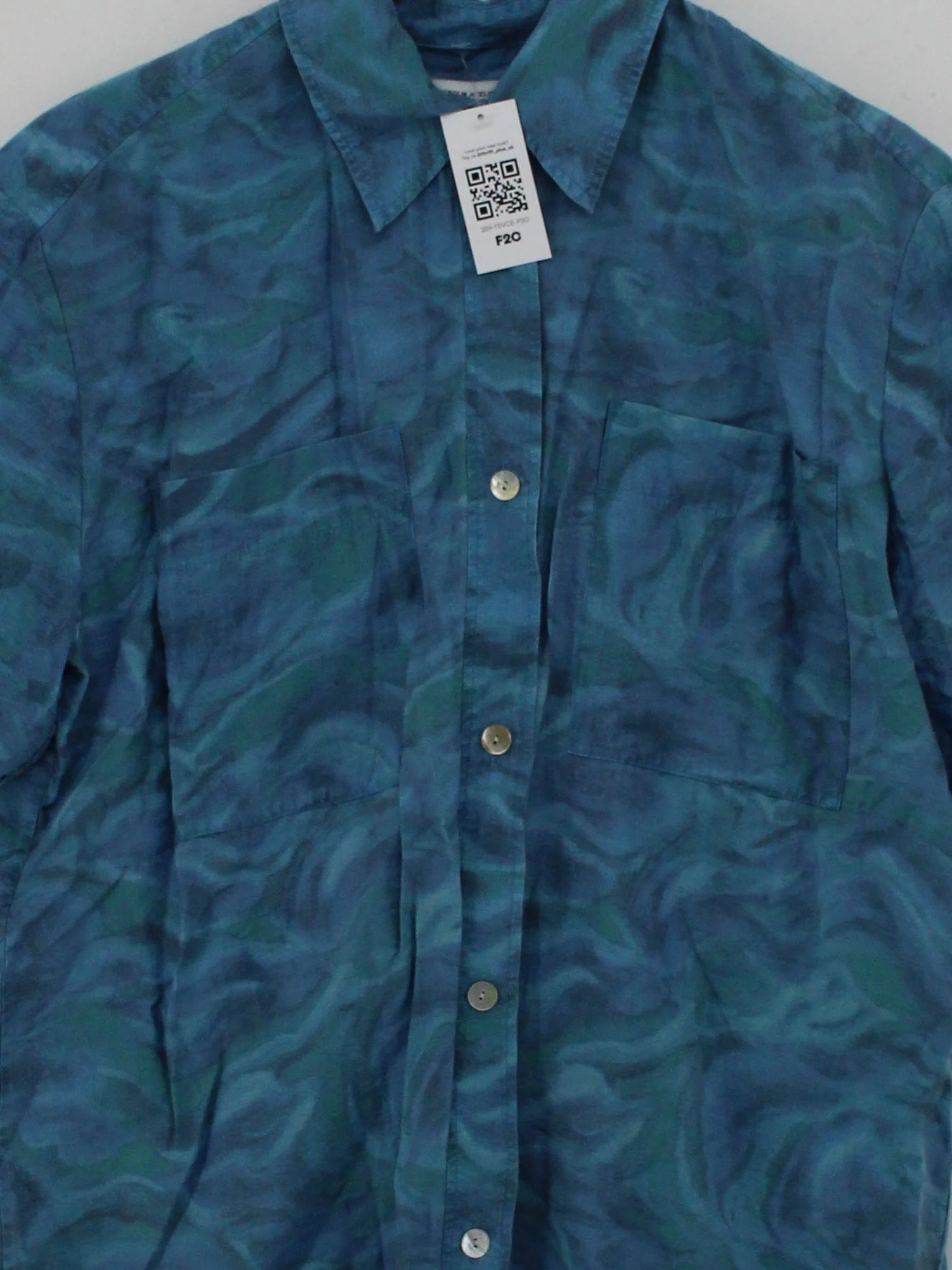 & Other Stories Men's Shirt S Blue Graphic Lyocell Modal with Polyamide Basic - Image 3