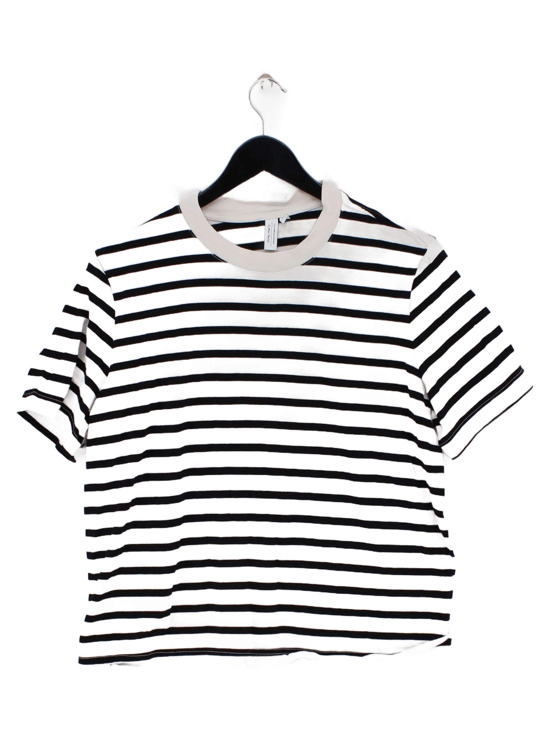 & Other Stories Men's T-Shirt S Cream Striped 100% Cotton Basic