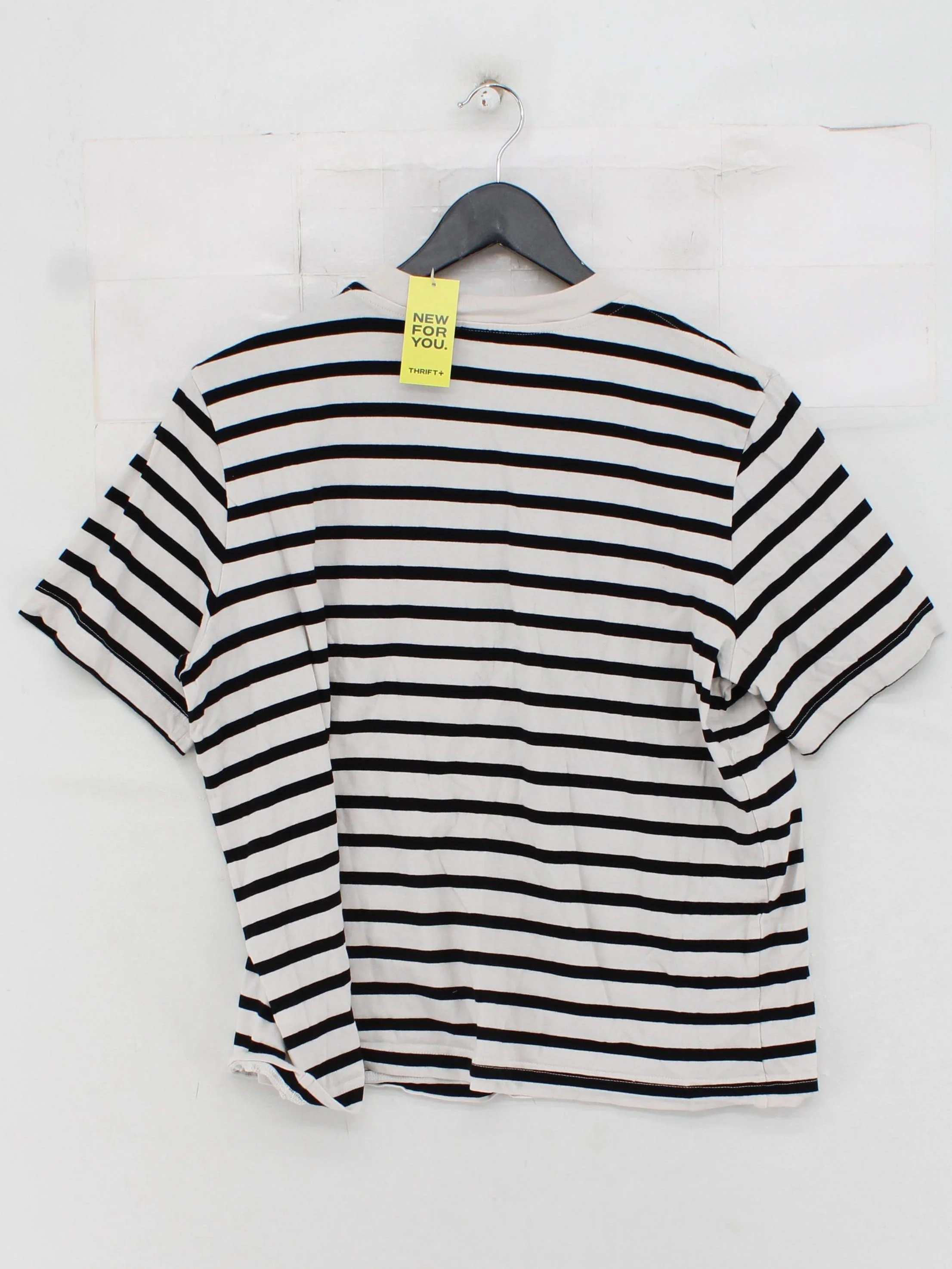 & Other Stories Men's T-Shirt S Cream Striped 100% Cotton Basic - Image 2