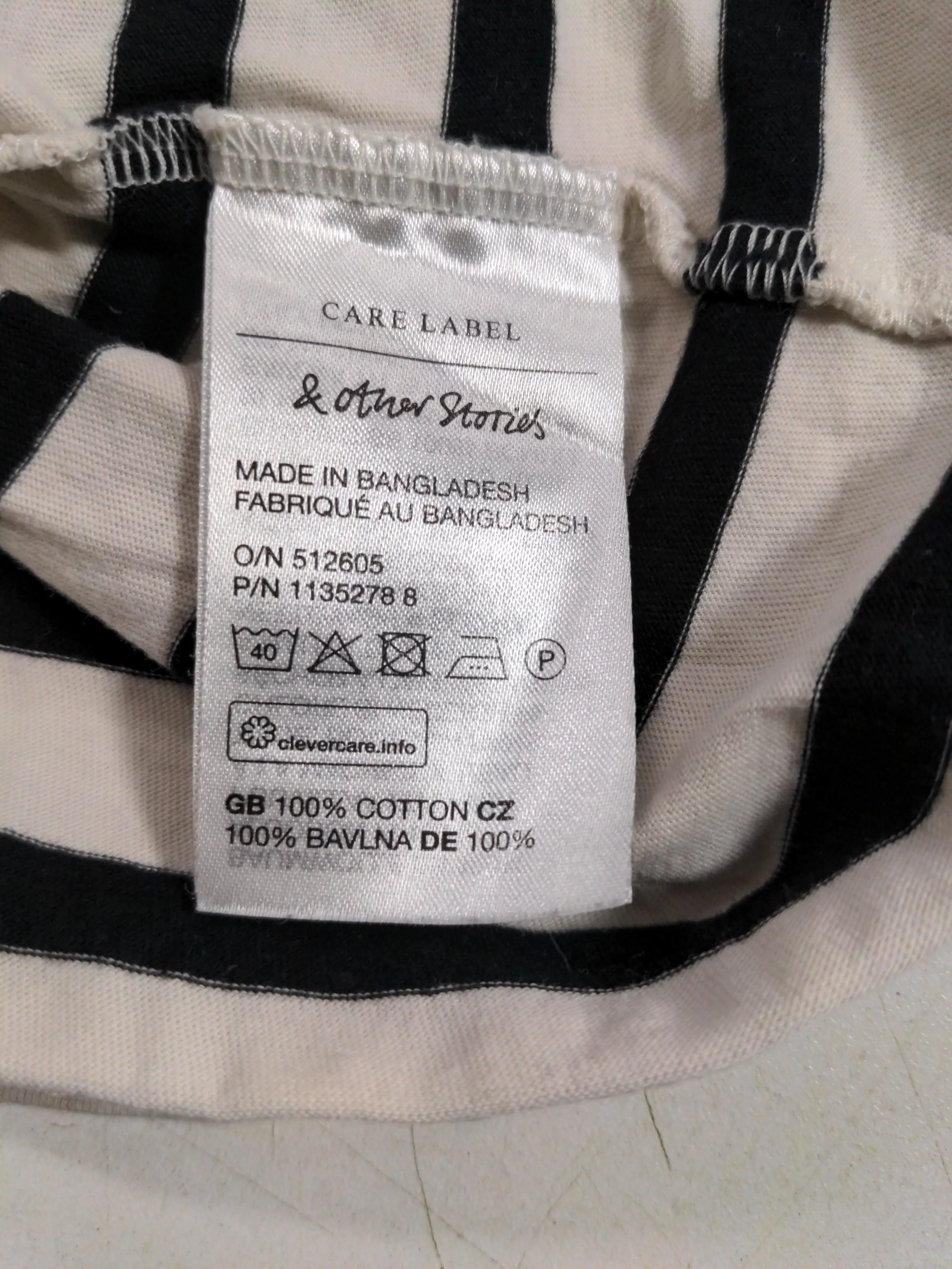 & Other Stories Men's T-Shirt S Cream Striped 100% Cotton Basic - Image 6