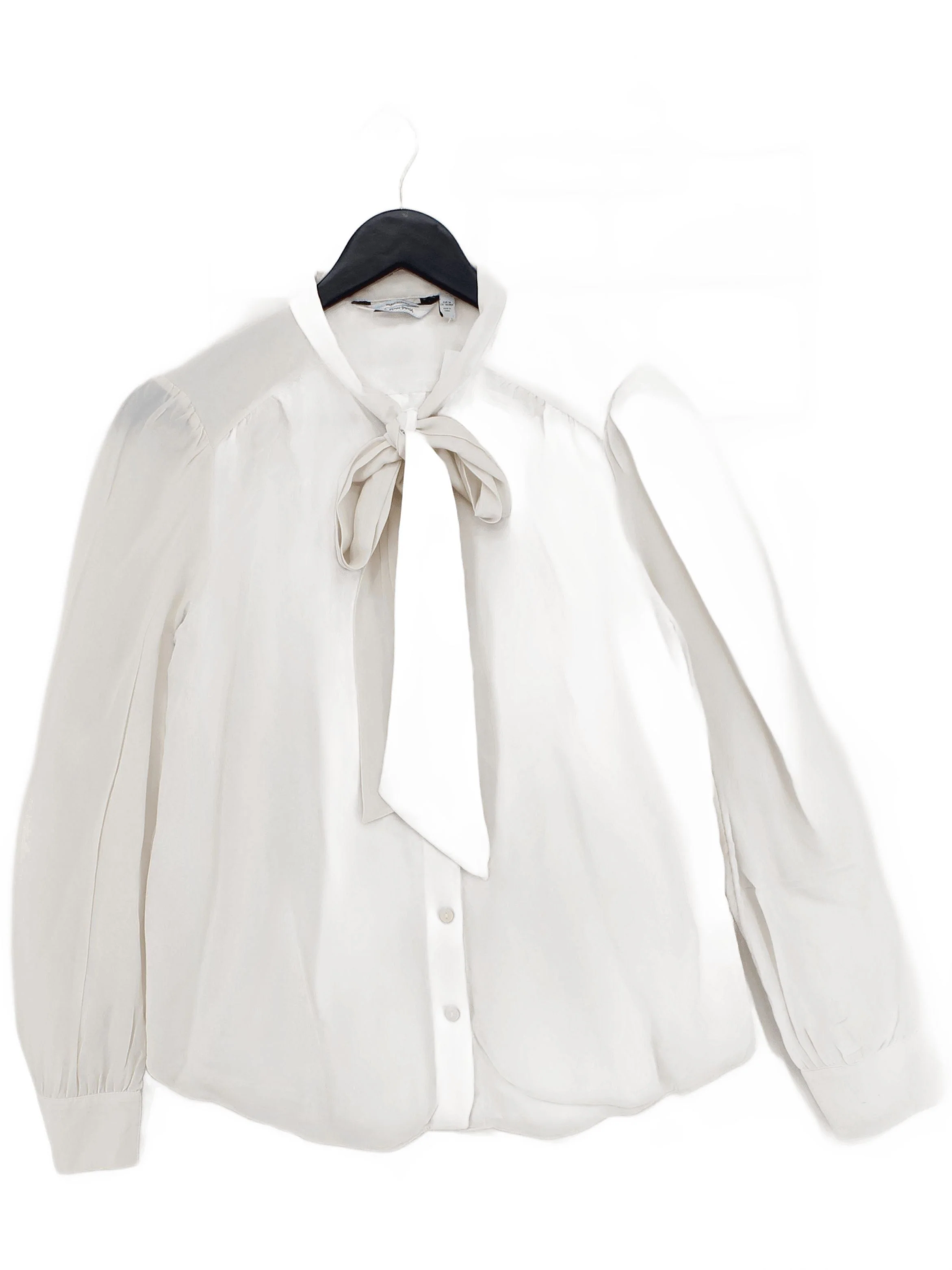 & Other Stories Women's Blouse UK 6 Cream 100% Silk Long Sleeve Collared Basic