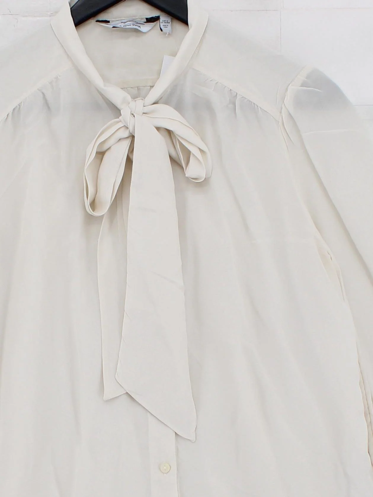 & Other Stories Women's Blouse UK 6 Cream 100% Silk Long Sleeve Collared Basic - Image 3