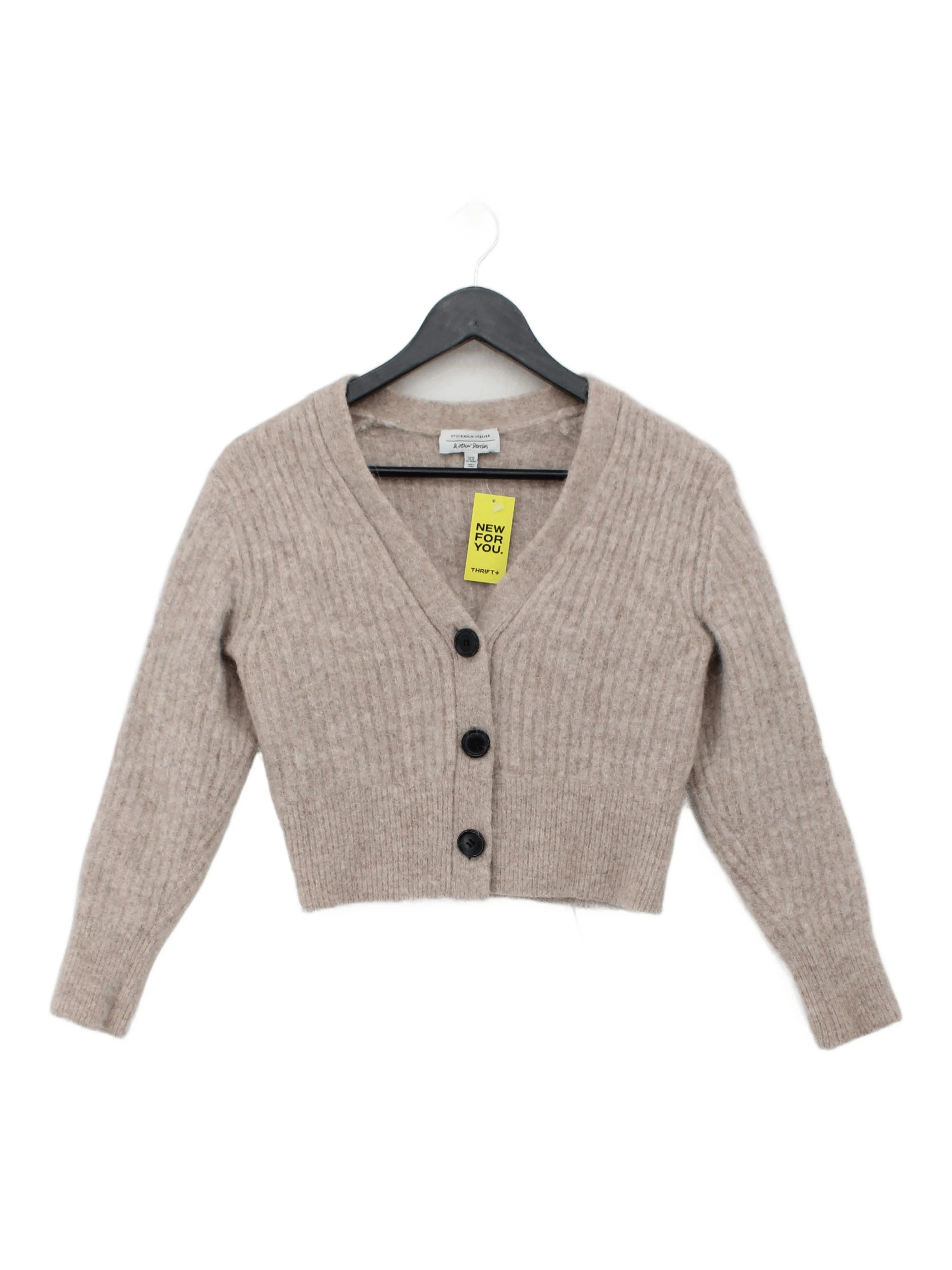 & Other Stories Women's Cardigan XS Tan 100% Wool V-Neck Cardigan