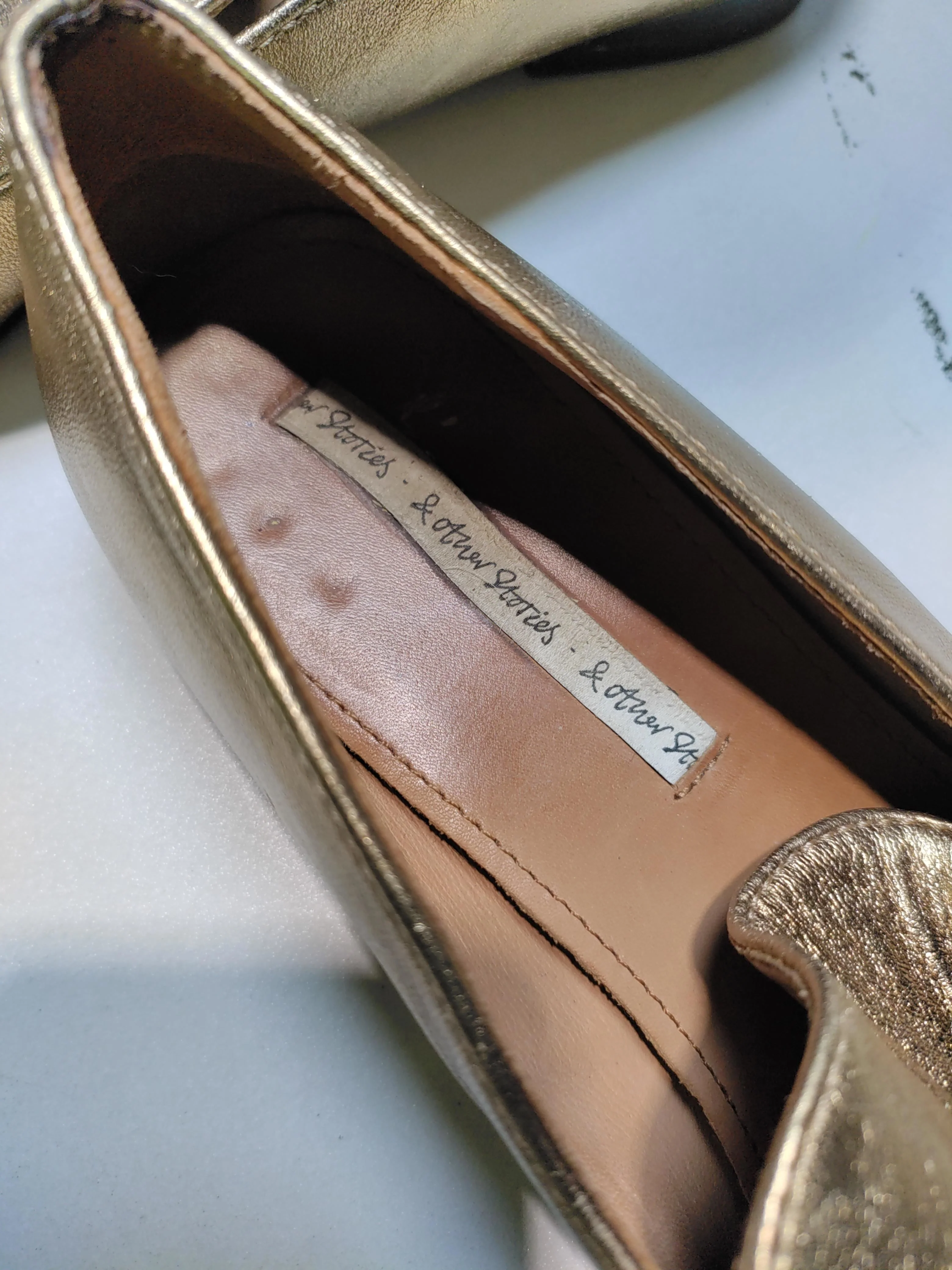 & Other Stories Women's Flat Shoes UK 6 Gold 100% Leather Loafer - Image 9