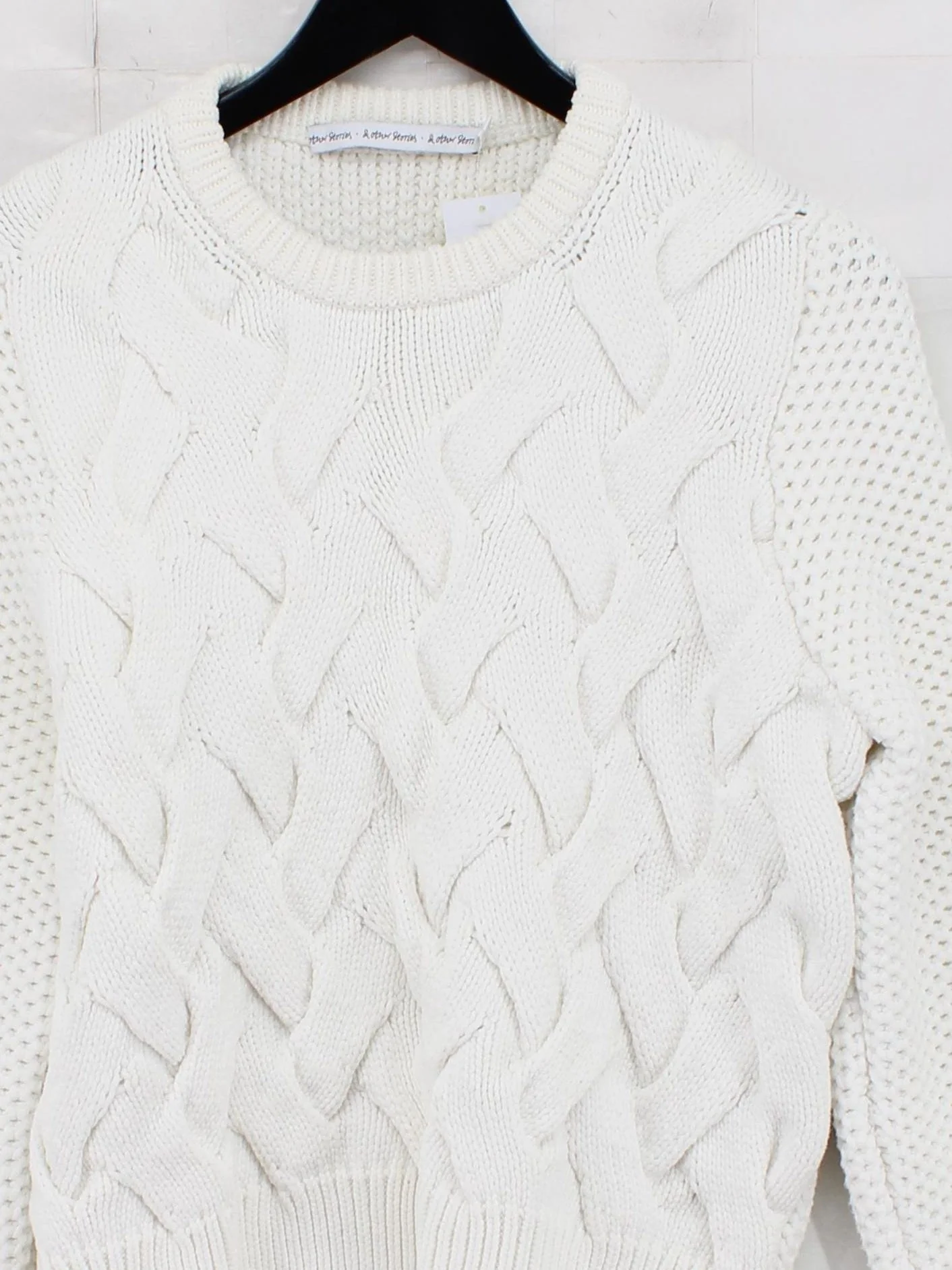 & Other Stories Women's Jumper M White Cotton with Polyamide Crew Neck Pullover - Image 3