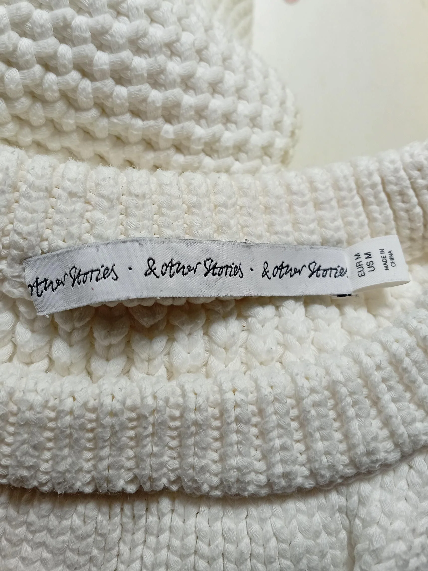 & Other Stories Women's Jumper M White Cotton with Polyamide Crew Neck Pullover - Image 5