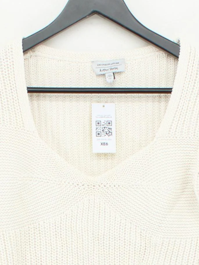 & Other Stories Women's Jumper S Cream Cotton with Polyamide V-Neck Pullover - Image 3
