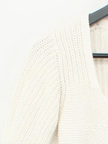 & Other Stories Women's Jumper S Cream Cotton with Polyamide V-Neck Pullover - Image 4
