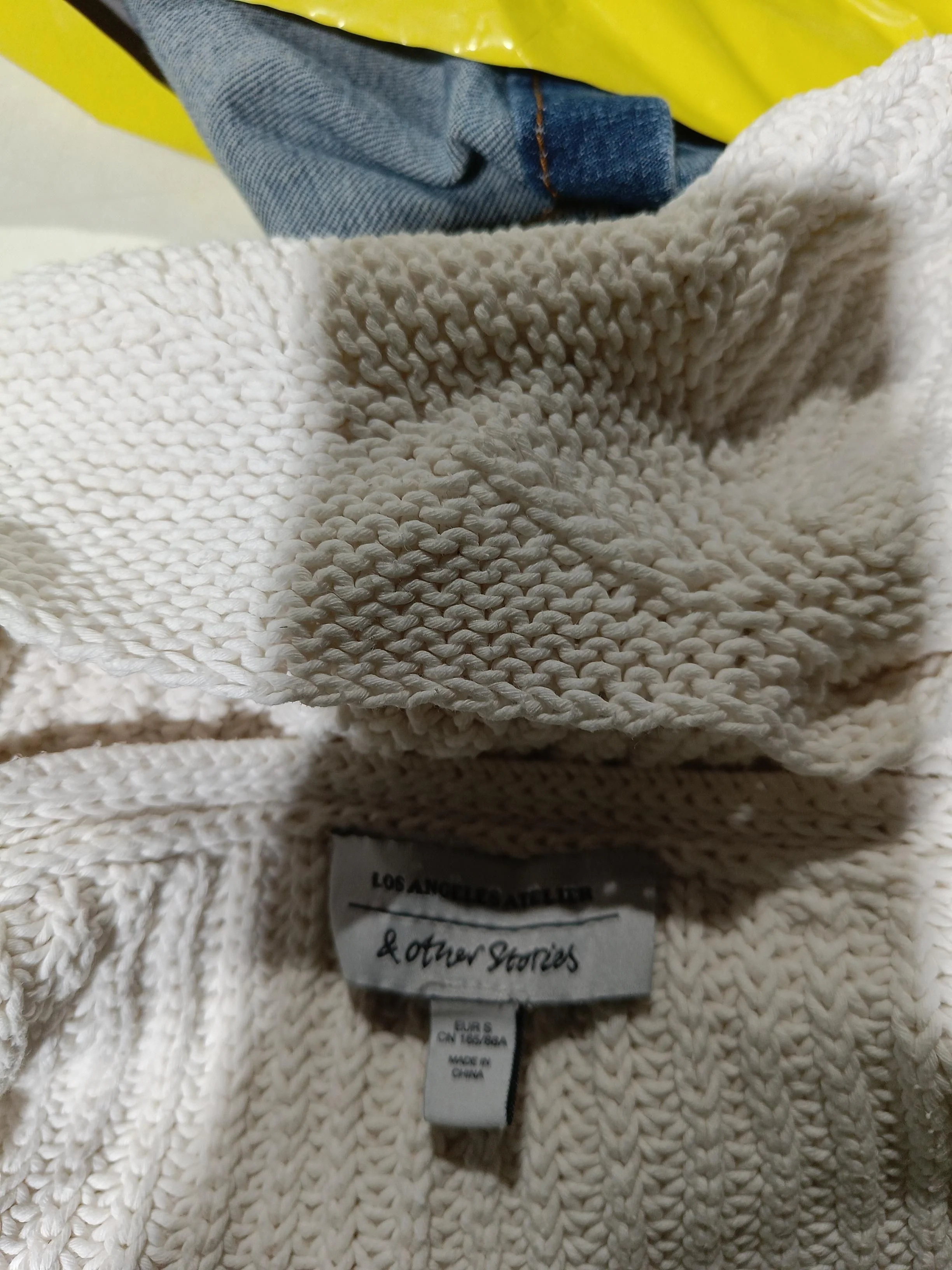 & Other Stories Women's Jumper S Cream Cotton with Polyamide V-Neck Pullover - Image 5