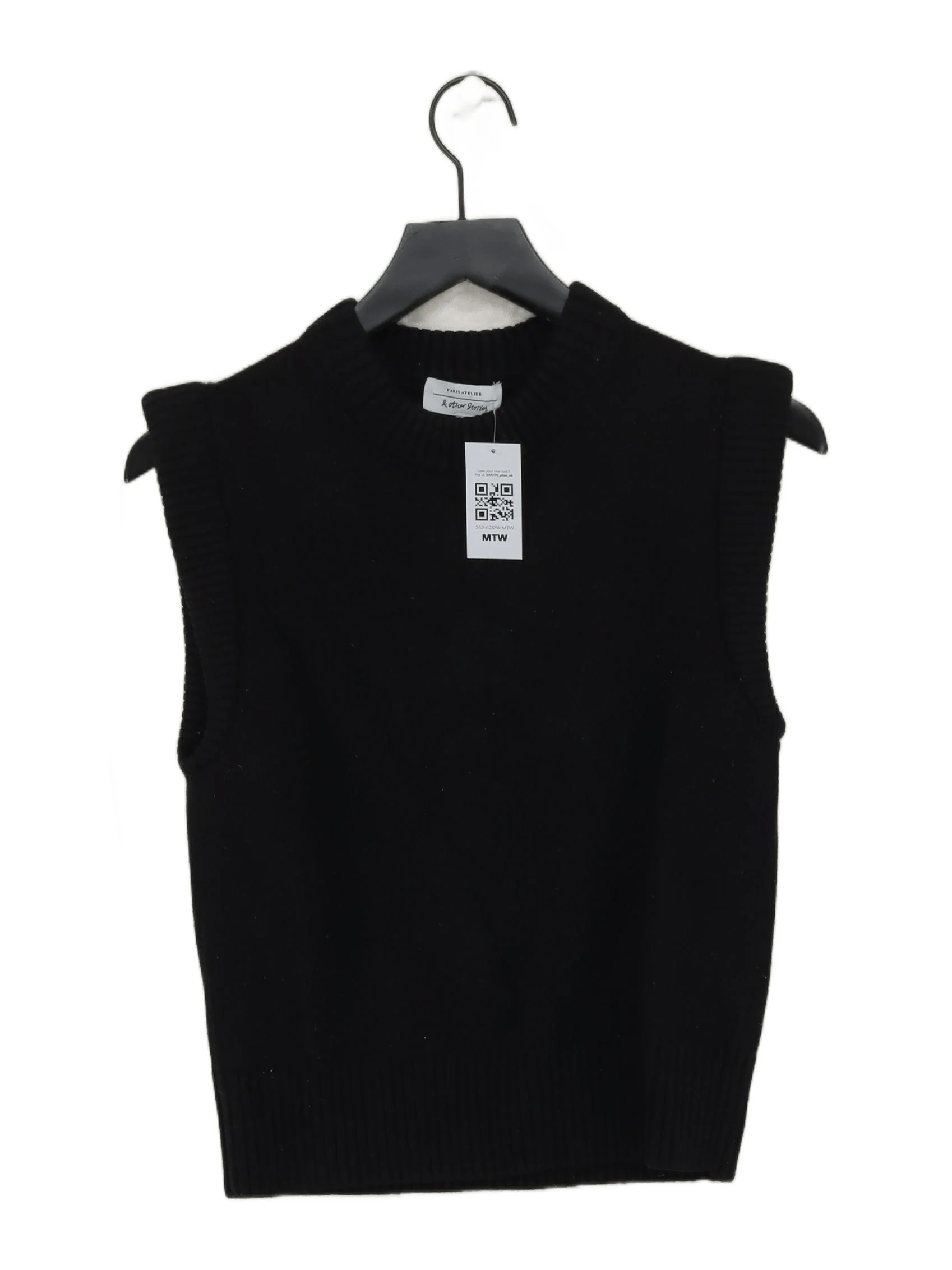 & Other Stories Women's Jumper XS Black Wool with Cotton Crew Neck Vest