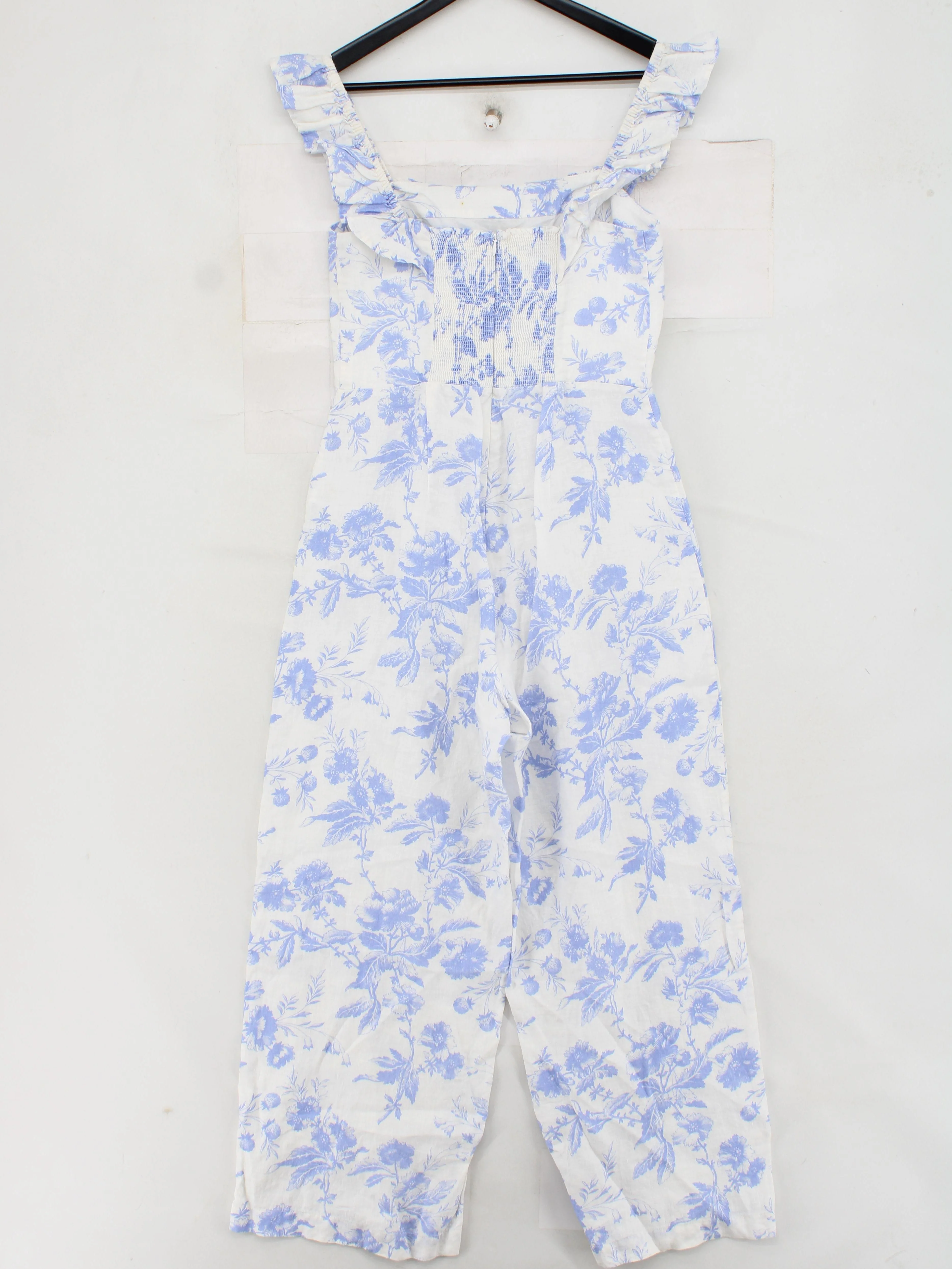 & Other Stories Women's Jumpsuit UK 12 White Floral 100% Linen Wide-Leg Jumpsuit - Image 2