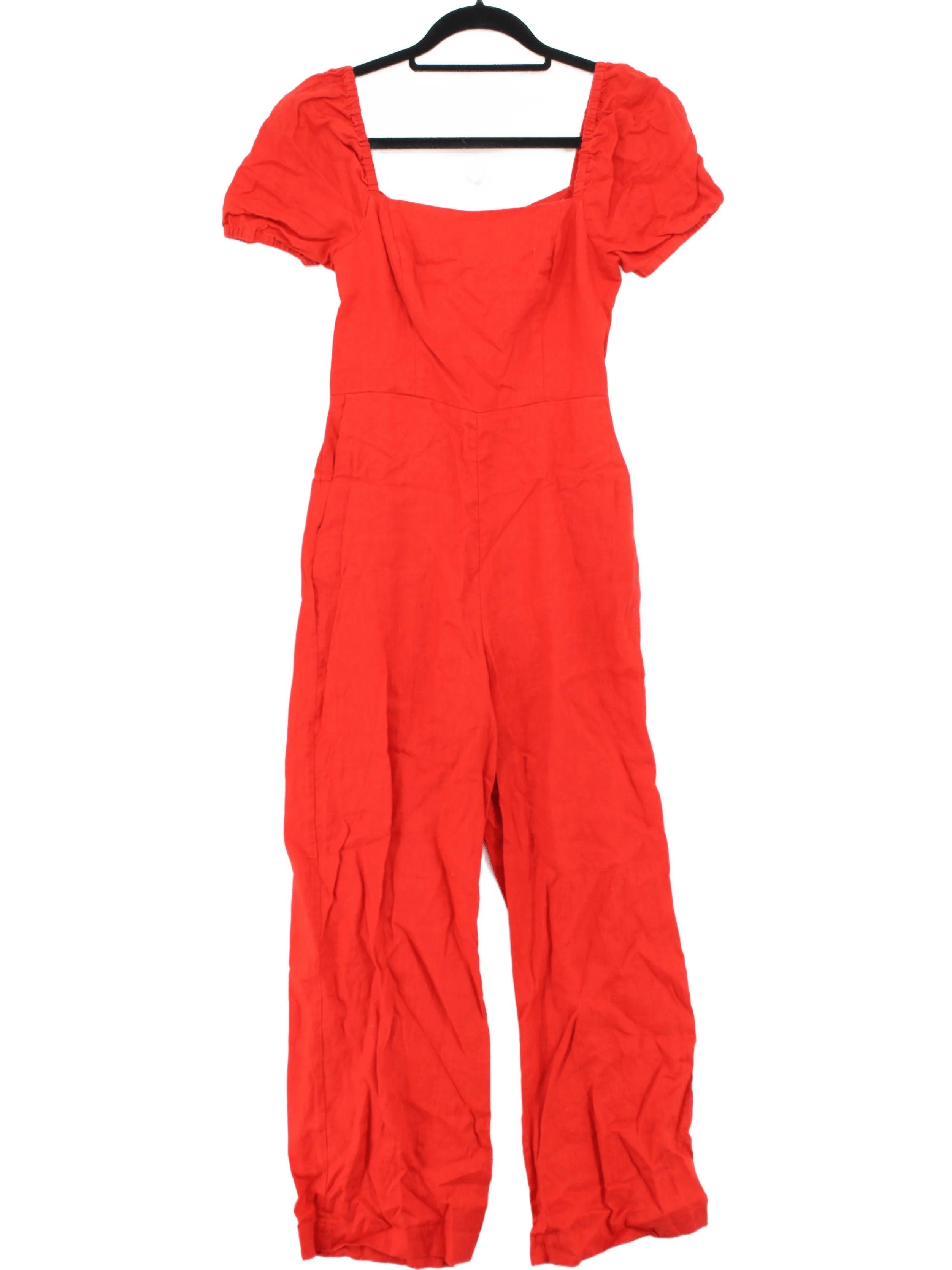& Other Stories Women's Jumpsuit UK 8 Red Linen with Cotton Wide-Leg Jumpsuit