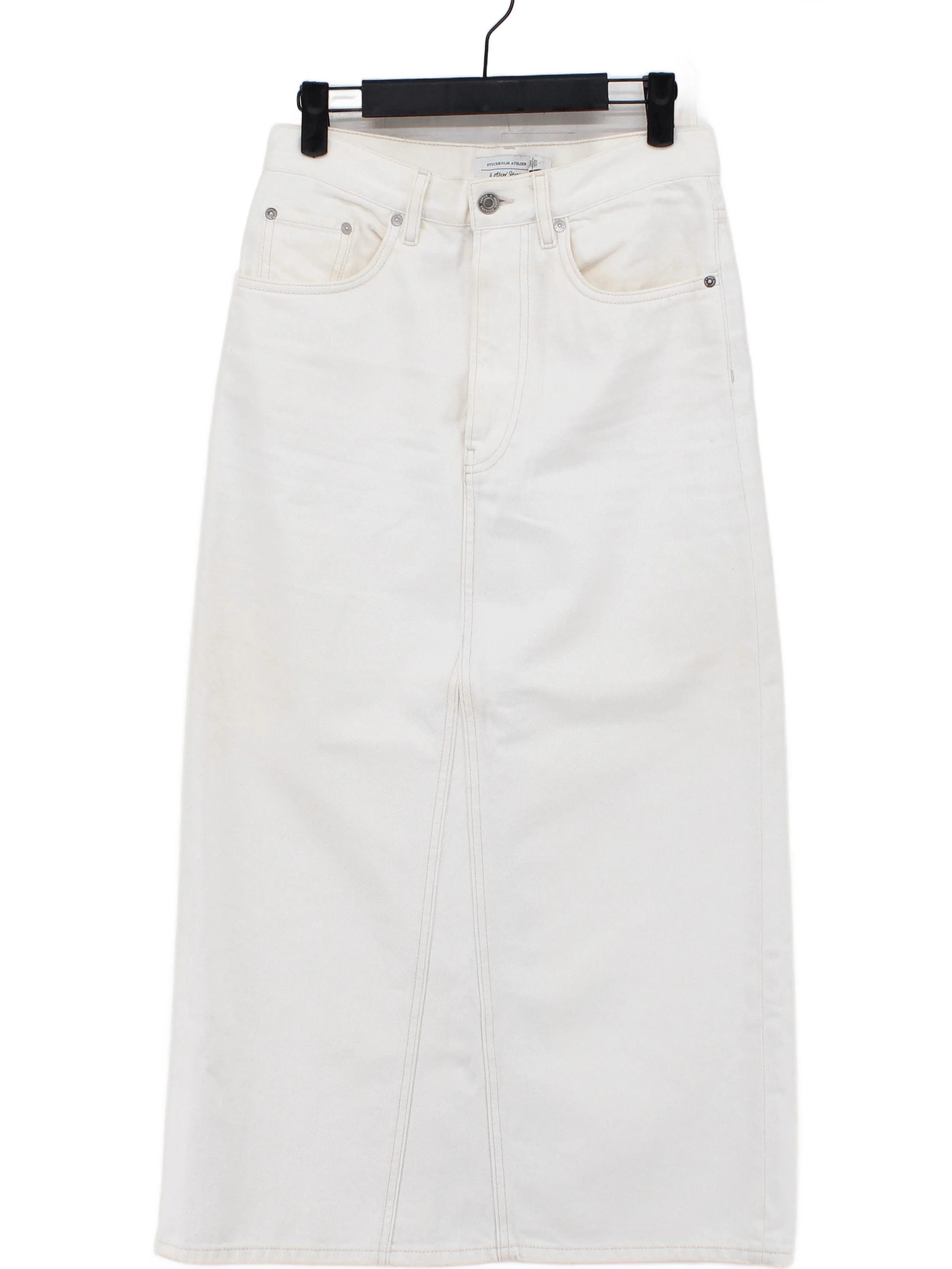 & Other Stories Women's Midi Skirt UK 8 Cream 100% Cotton Midi Straight & Pencil