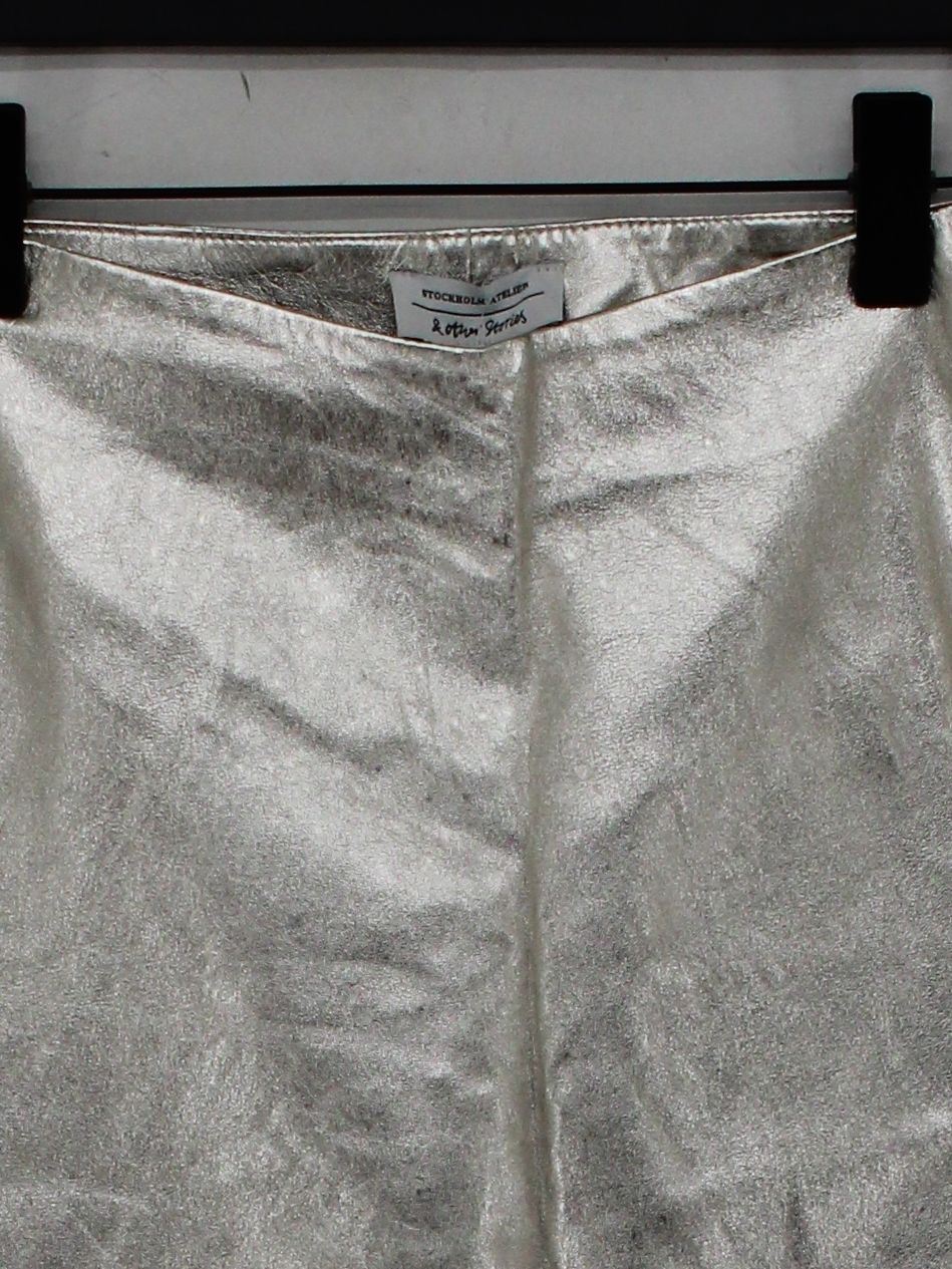 & Other Stories Women's Mini Skirt S Silver 100% Leather Short Mini - Image 3