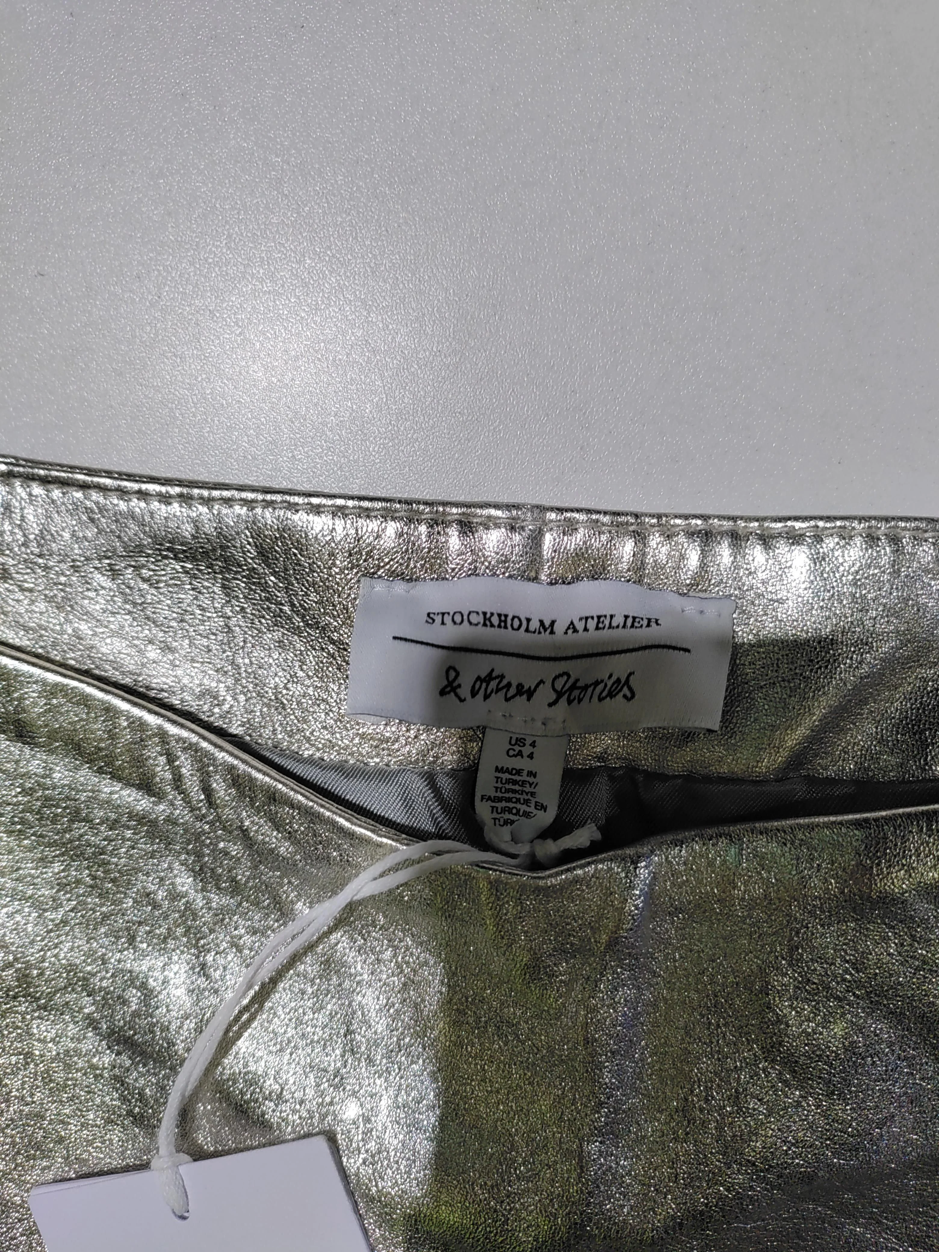 & Other Stories Women's Mini Skirt S Silver 100% Leather Short Mini - Image 5
