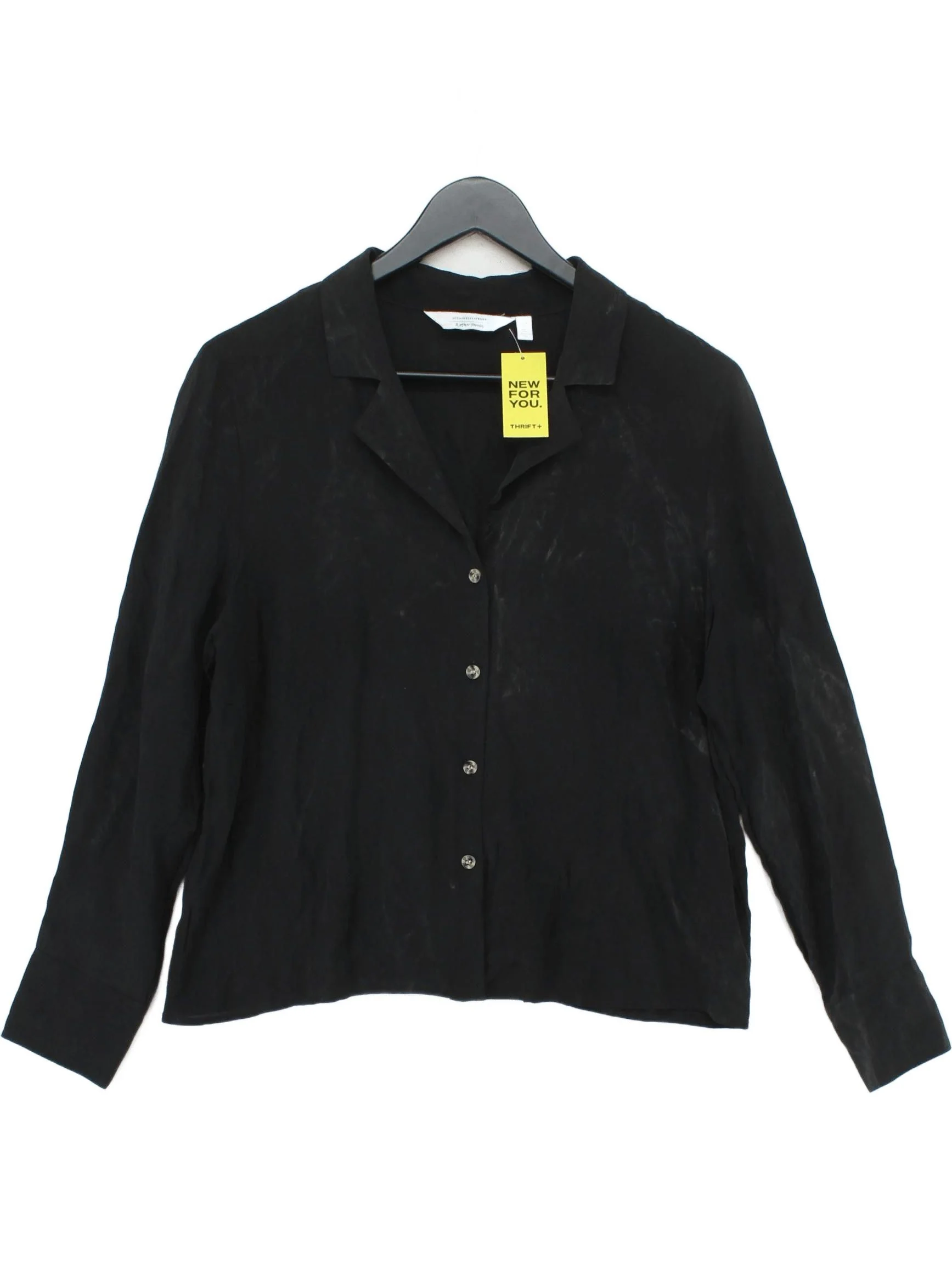 & Other Stories Women's Shirt UK 12 Black 100% Silk Long Sleeve Collared Basic