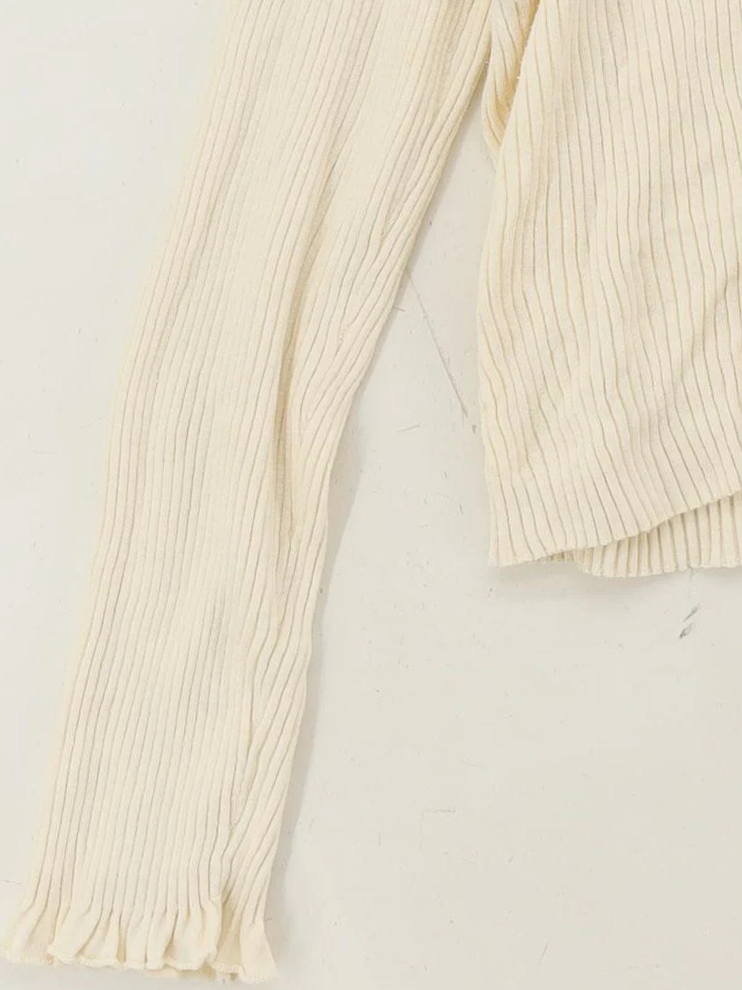 & Other Stories Women's Top L Cream 100% Cotton Long Sleeve V-Neck Basic - Image 4