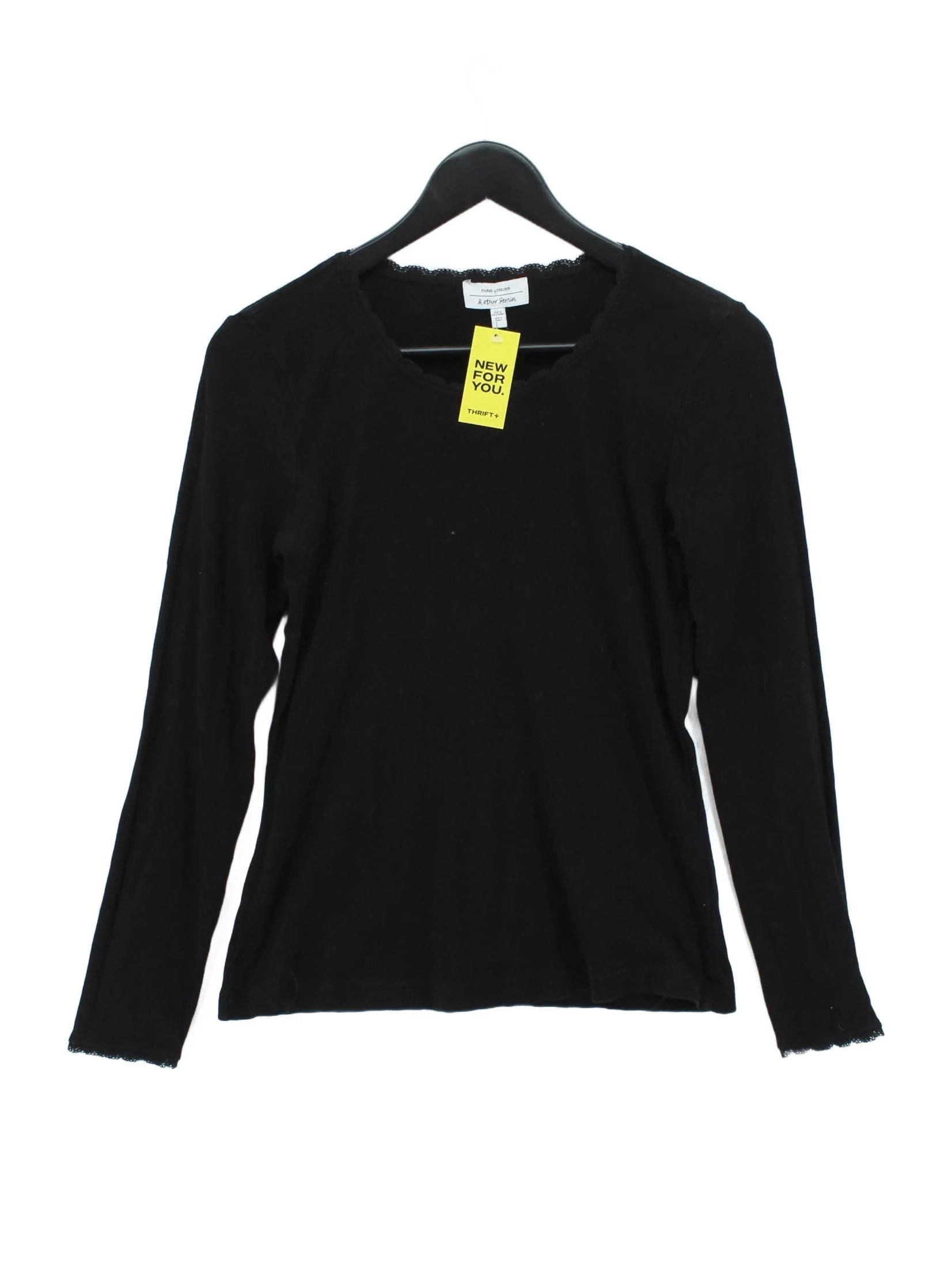 & Other Stories Women's Top M Black 100% Cotton Long Sleeve V-Neck Basic