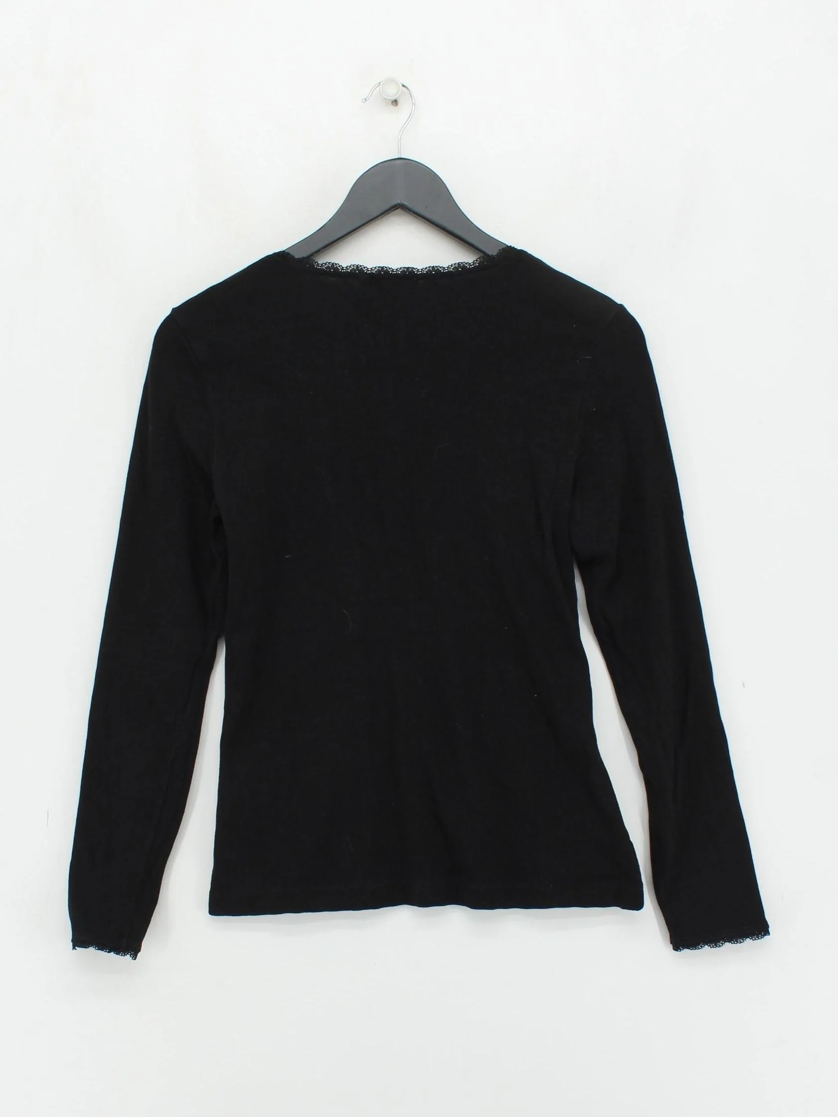 & Other Stories Women's Top M Black 100% Cotton Long Sleeve V-Neck Basic - Image 2