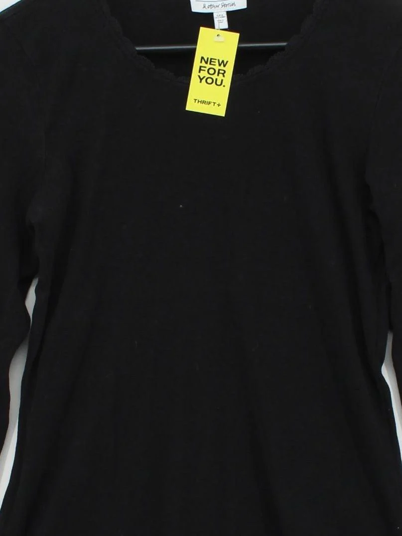 & Other Stories Women's Top M Black 100% Cotton Long Sleeve V-Neck Basic - Image 3